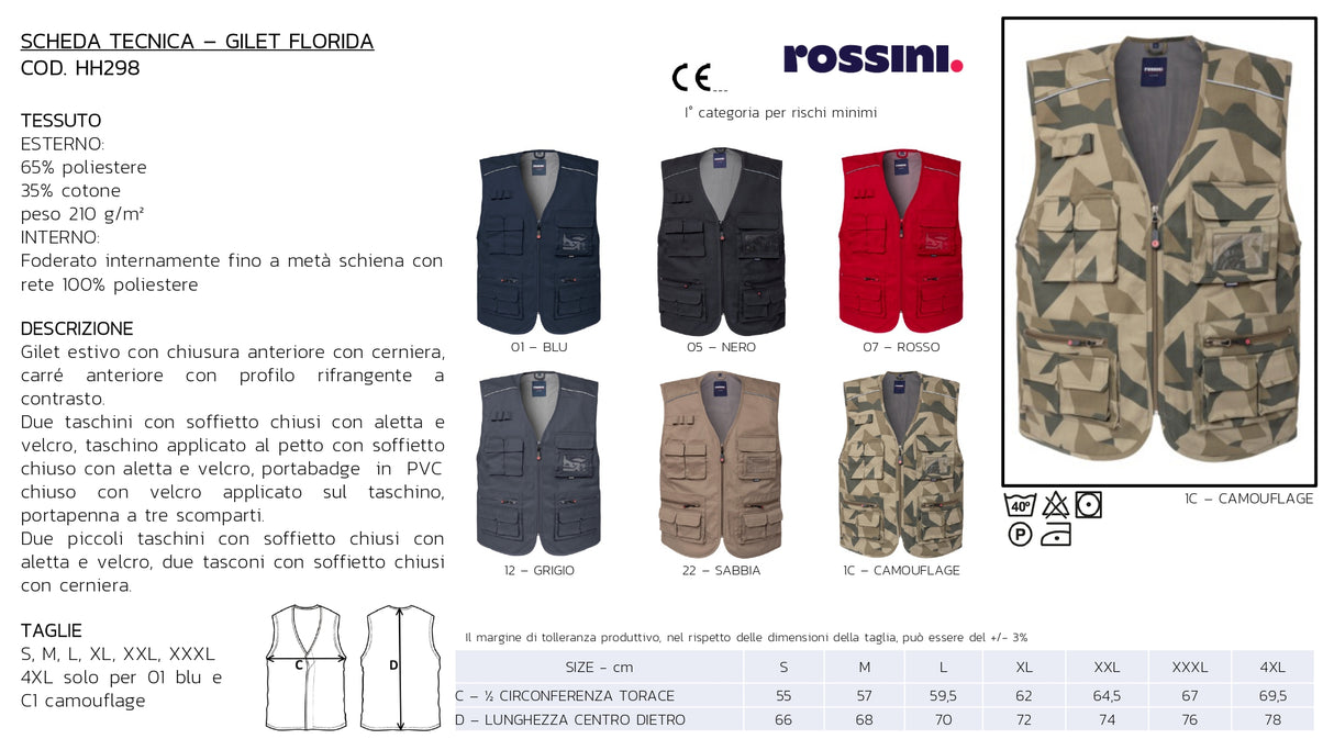 GILET DA LAVORO MULTITASCHE ROSSINI FLORIDA HH298 UOMO