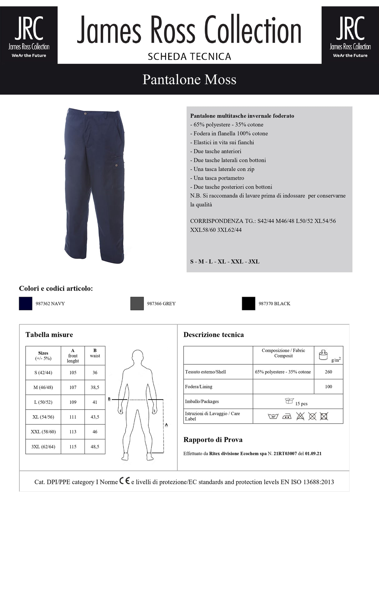 PANTALONE DA LAVORO MULTITASCHE JRC MOSS UOMO
