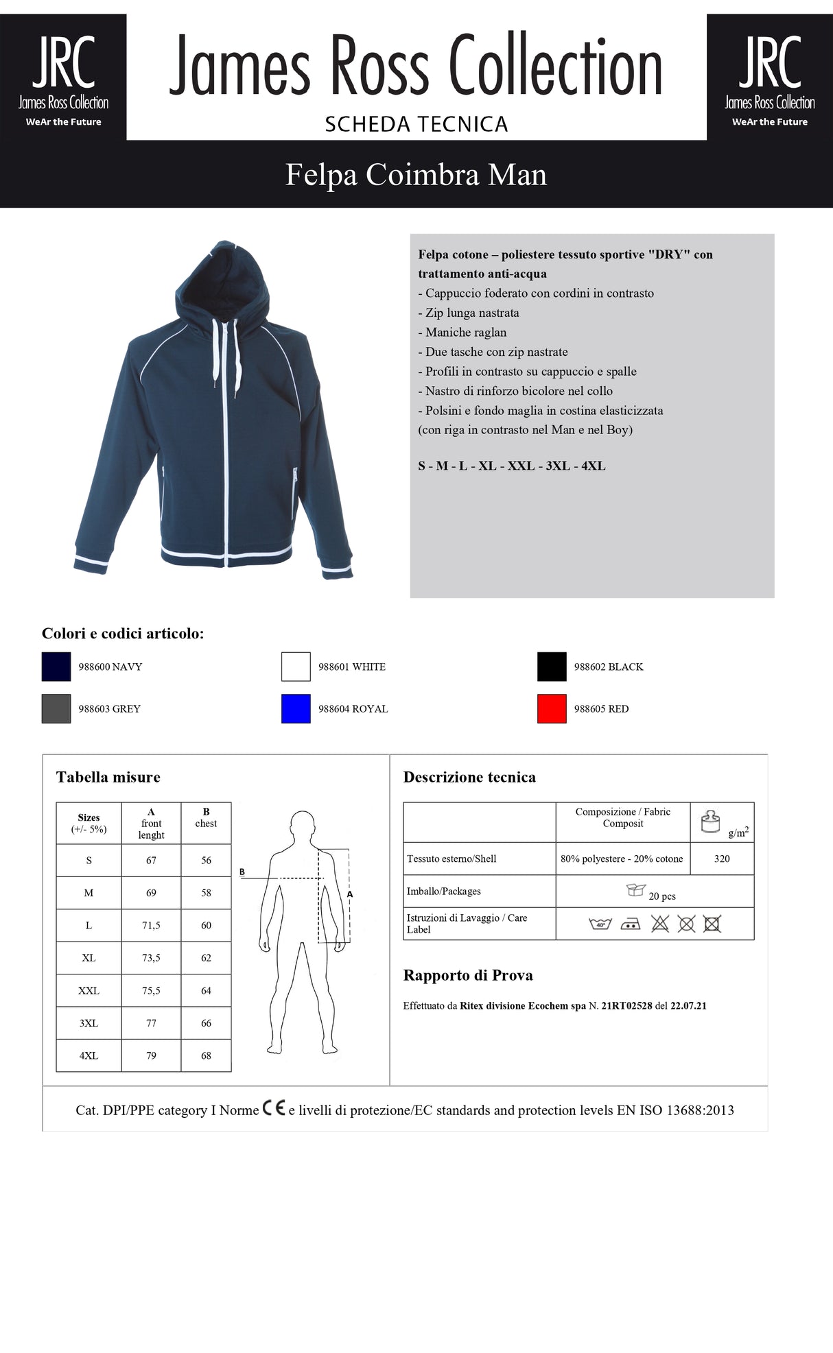 FELPA CON CAPPUCCIO E ZIP JRC COIMBRA MAN UOMO
