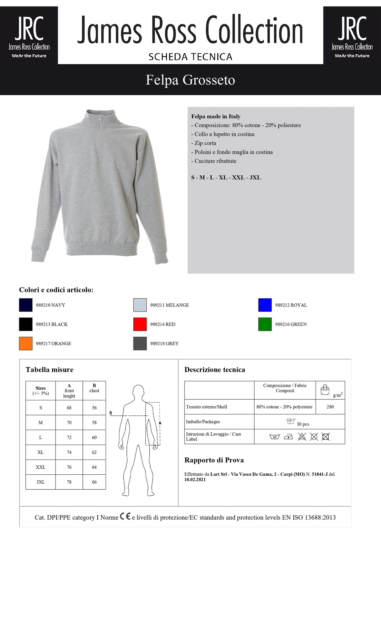 FELPA CON MEZZA ZIP MADE IN ITALY JRC GROSSETO UOMO