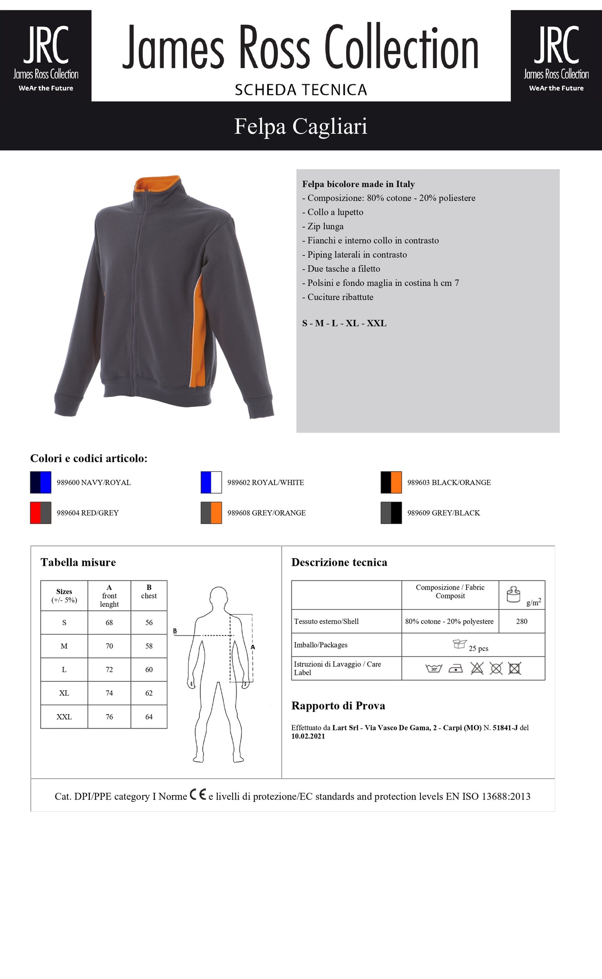 FELPA CON ZIP MADE IN ITALY JRC CAGLIARI UOMO