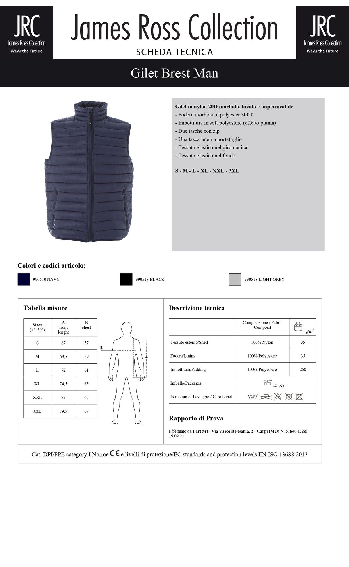 GILET IMBOTTITO IMPERMEABILE JRC BREST MAN UOMO