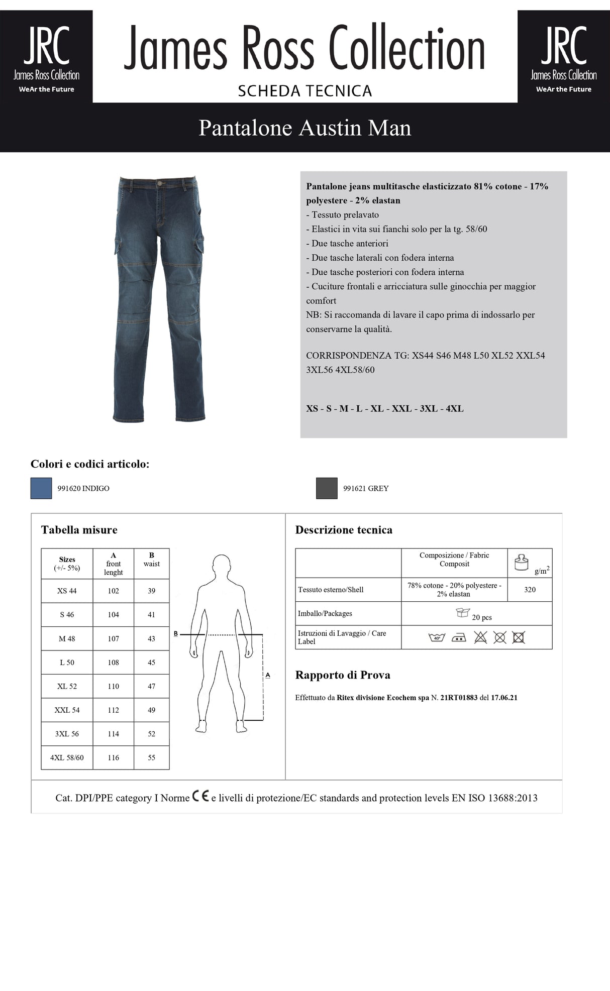 PANTALONE ELASTICIZZATO JRC AUSTIN MAN UOMO