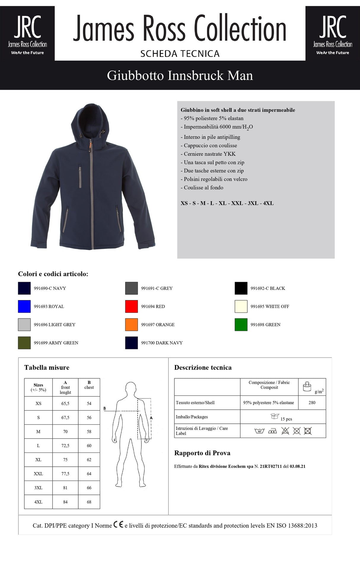 GIACCA UOMO IMPERMEABILE CON LOGO RICAMATO LATO CUORE