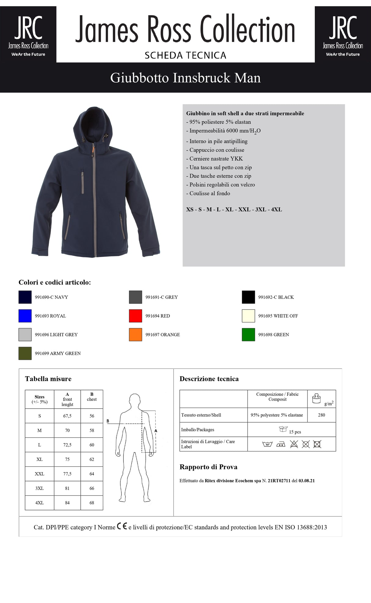 GIACCA UOMO IMPERMEABILE CON LOGO STAMPATO LATO CUORE