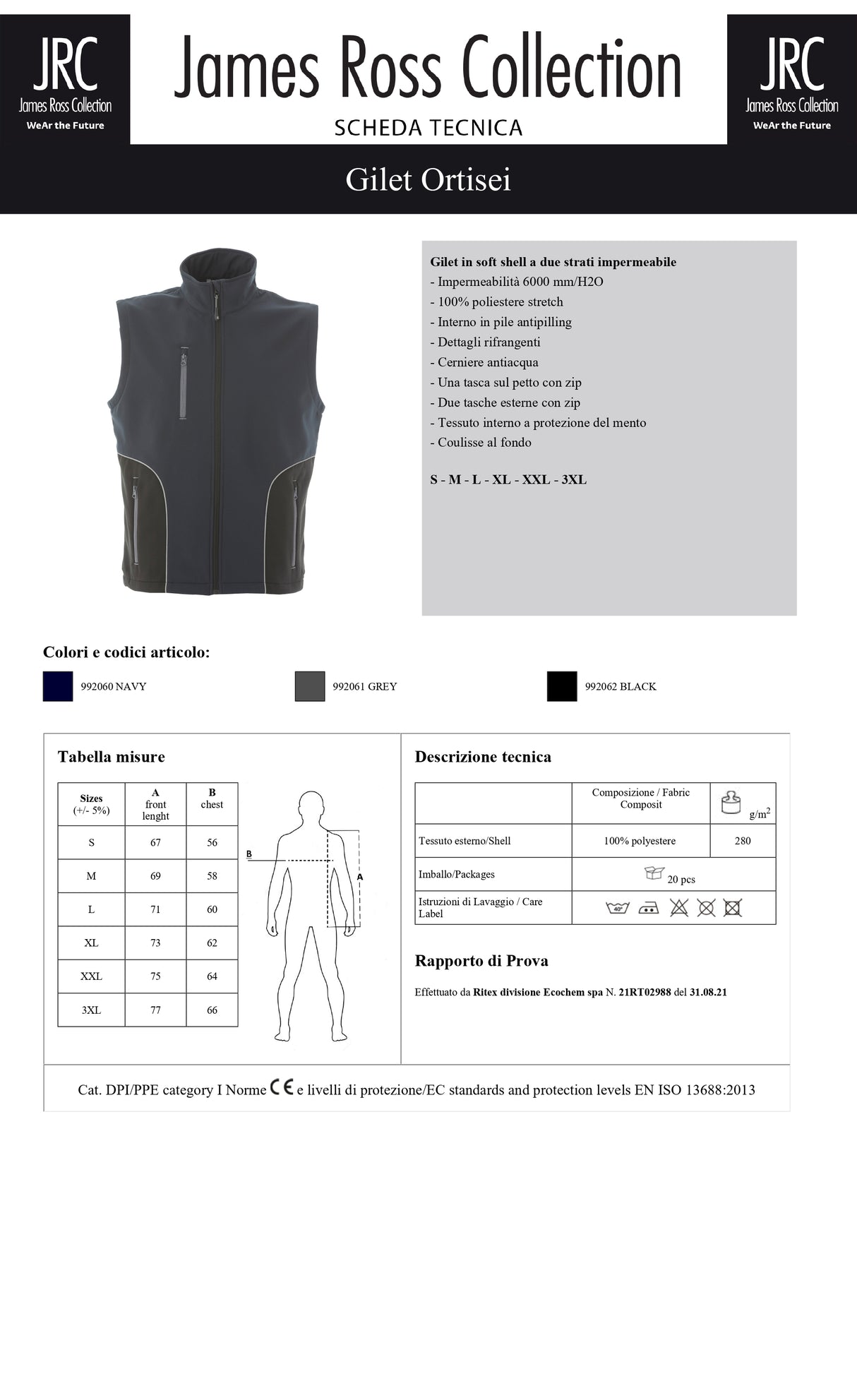 GILET IN SOFTSHELL DA LAVORO IMPERMEABILE JRC ORTISEI UOMO