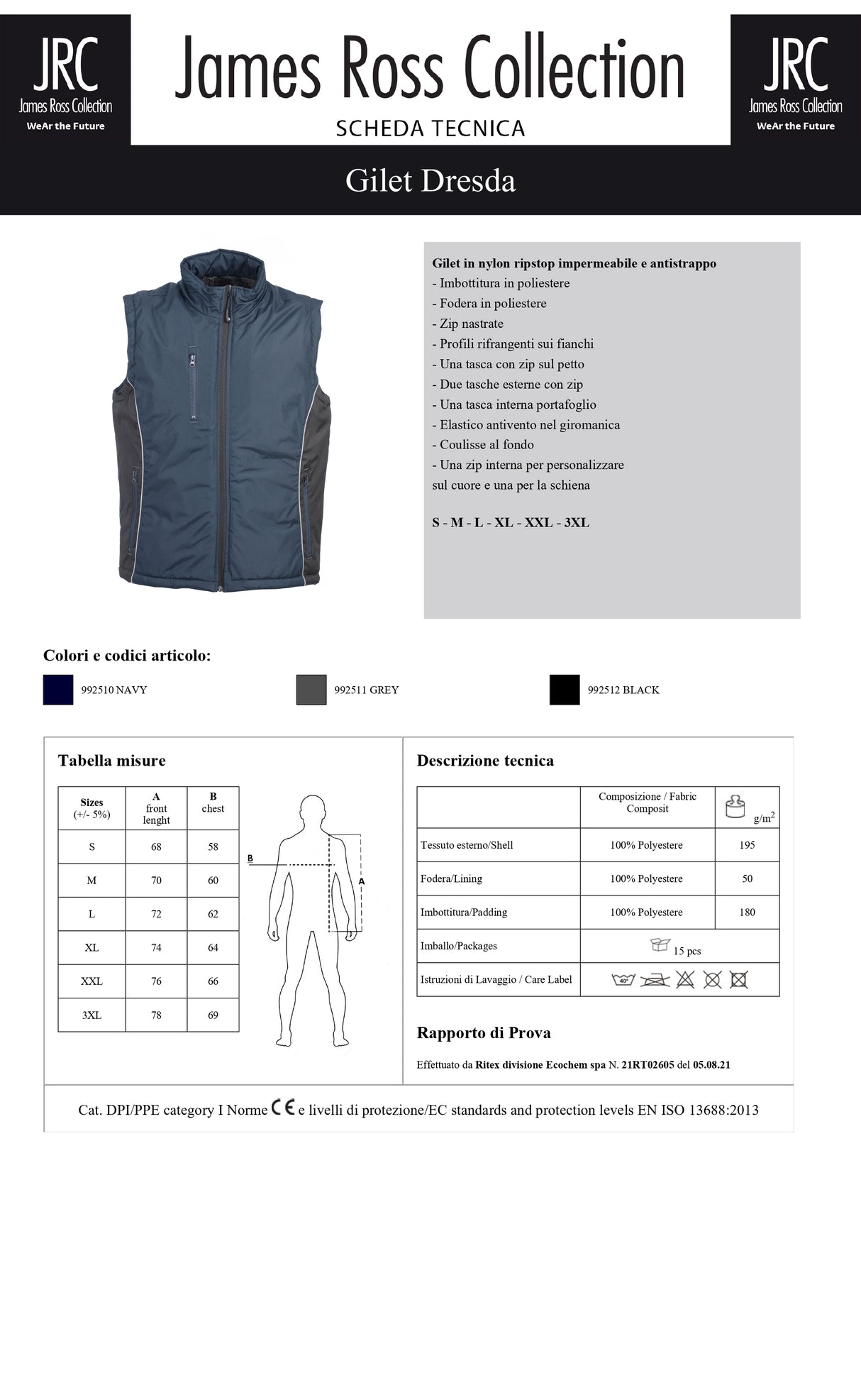 GILET DA LAVORO IMPERMEABILE JRC DRESDA UOMO