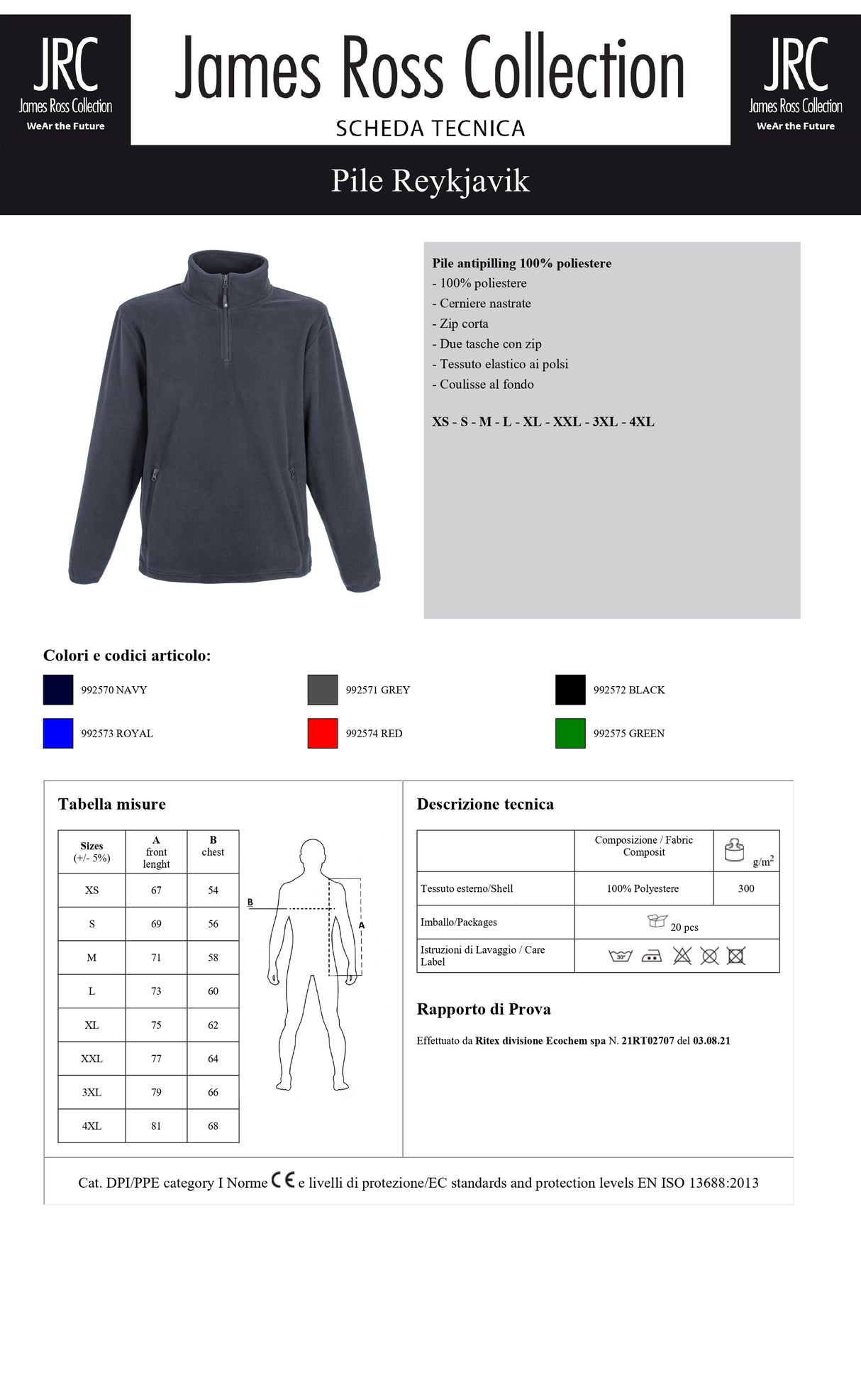 PILE CON MEZZA ZIP JRC REYKJAVIK UOMO
