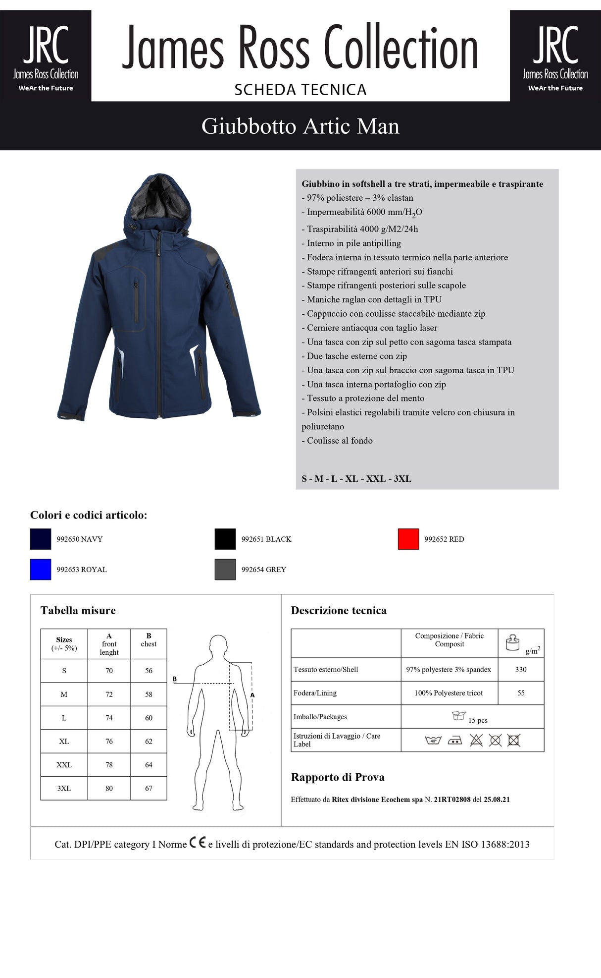 GIACCA SOFTSHELL IMPERMEABILE JRC ARTIC MAN UOMO