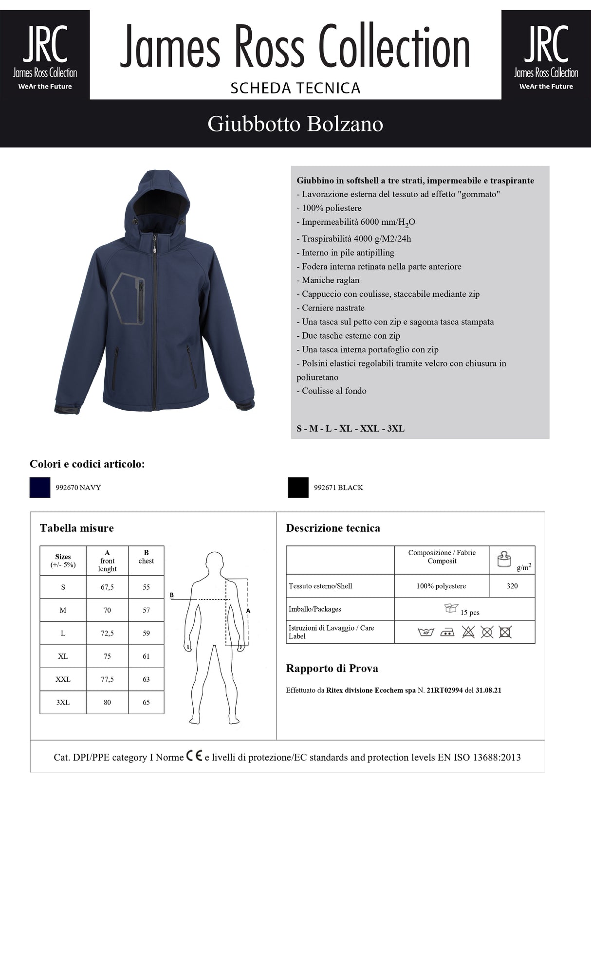 GIACCA IN SOFTSHELL IMPERMEABILE TRASPIRANTE JRC BOLZANO UOMO