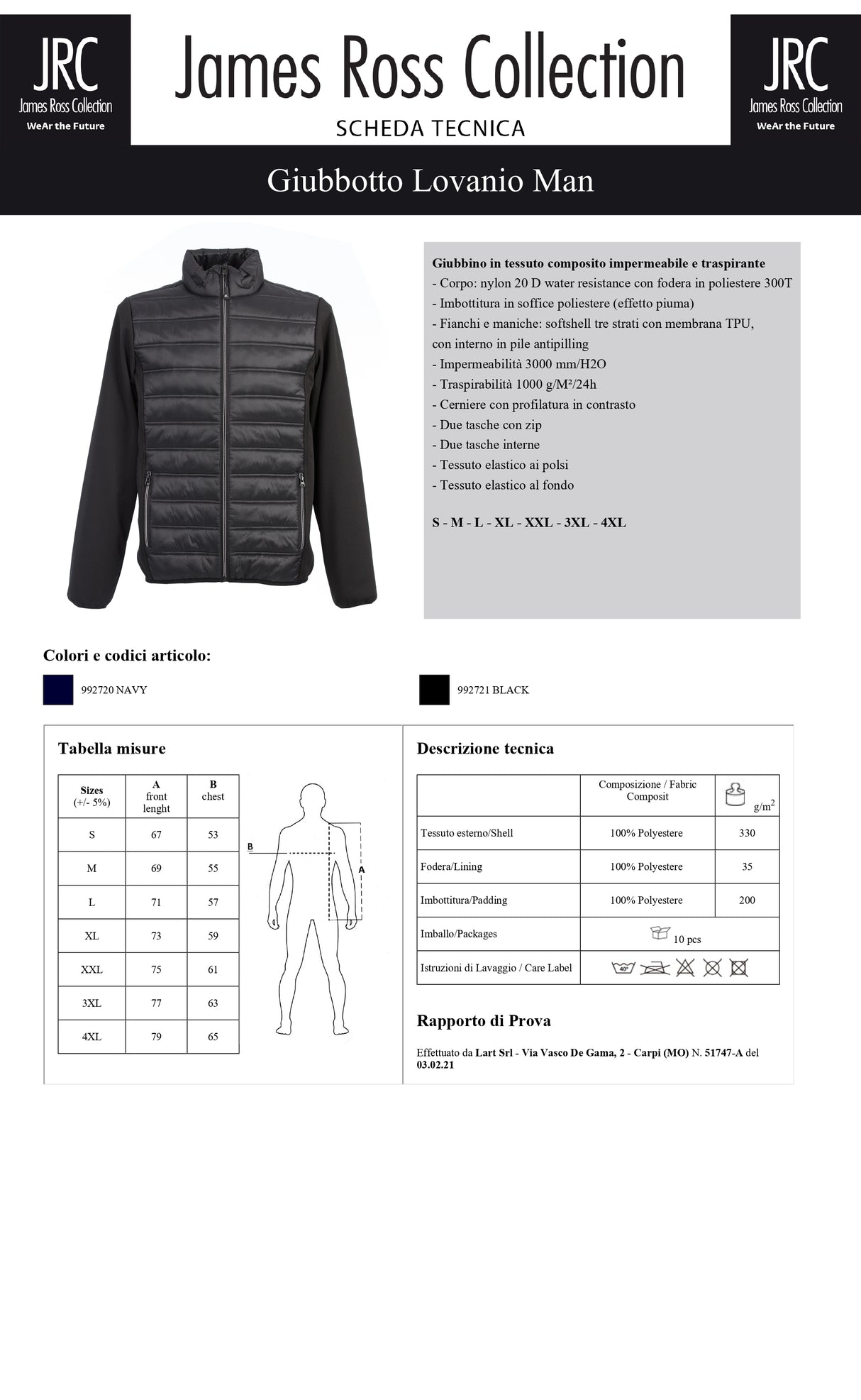 GIUBBINO IMPERMEABILE TRASPIRANTE JRC LOVANIO MAN UOMO