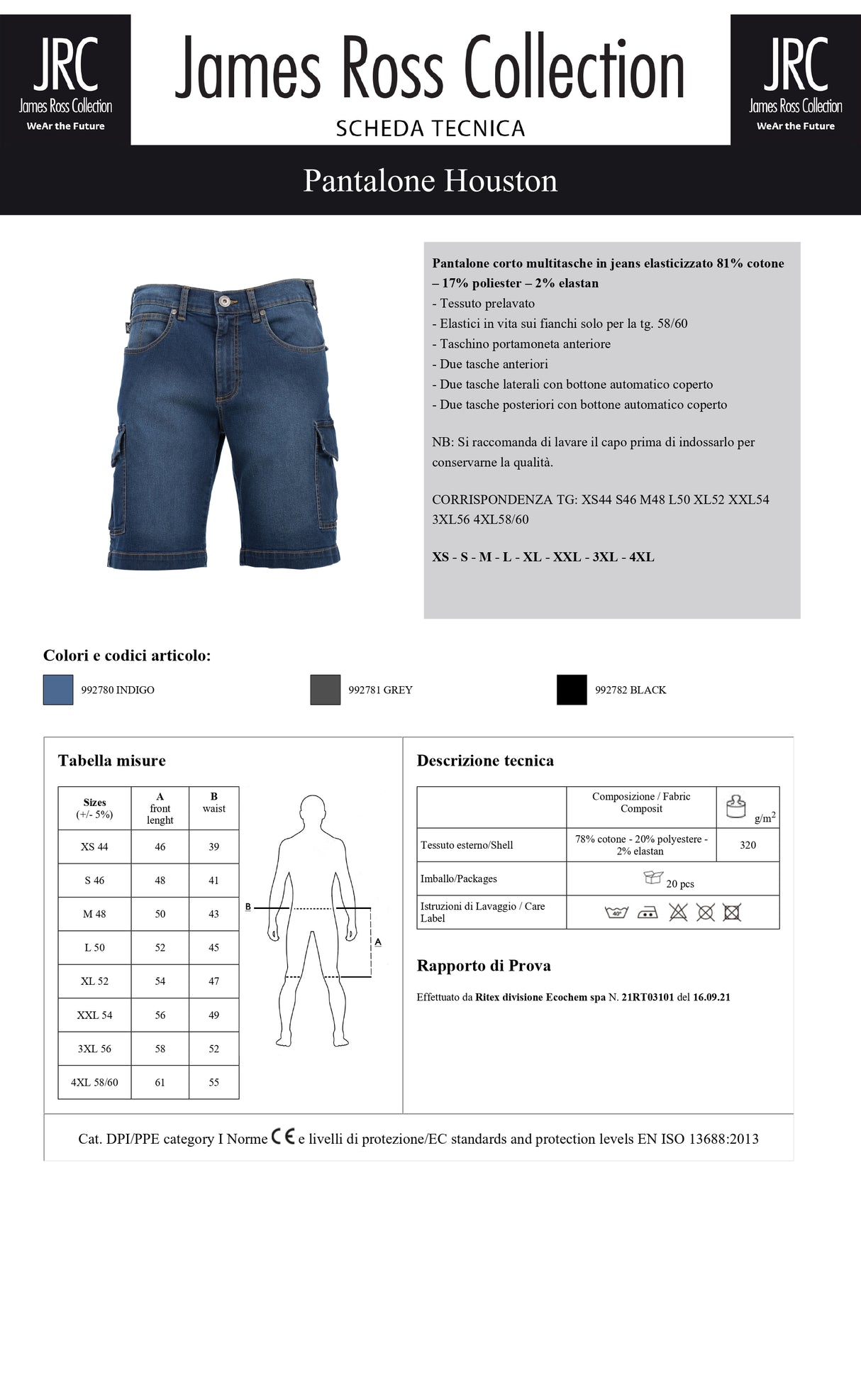 PANTALONE DA LAVORO MULTITASCHE ELASTICIZZATO JRC HOUSTON UOMO