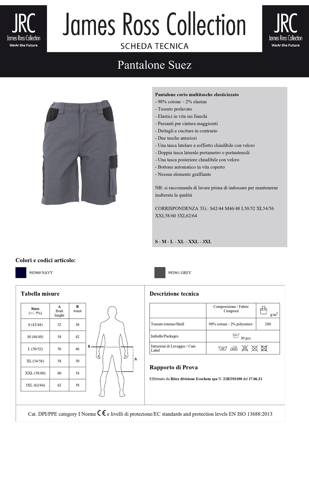 PANTALONE DA LAVORO MULTITASCHE ELASTICIZZATO JRC SUEZ UOMO