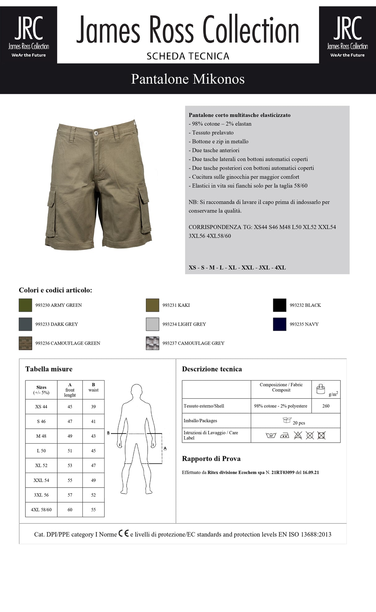 PANTALONE DA LAVORO MULTITASCHE ELASTICIZZATO JRC MIKONOS UOMO