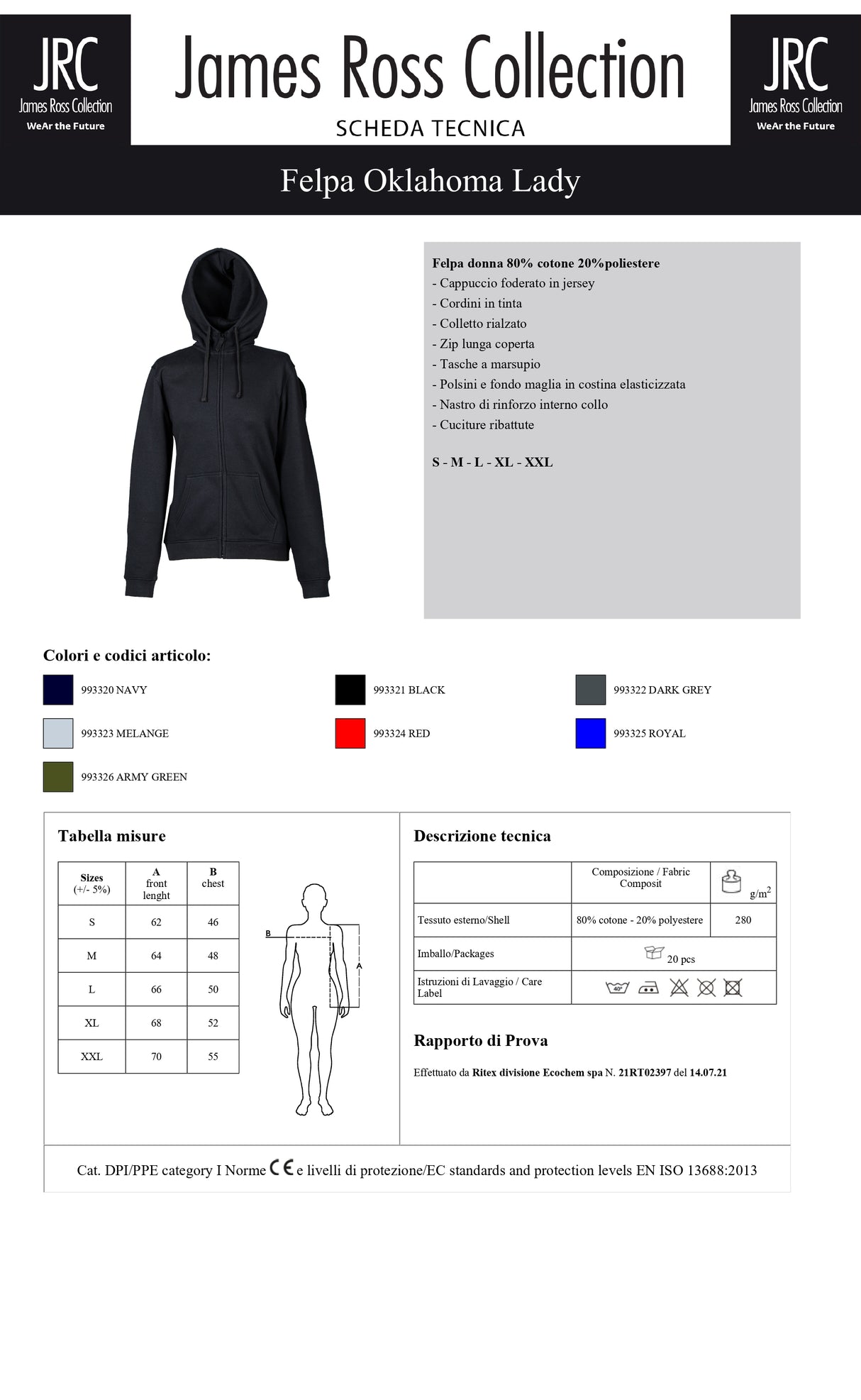 FELPA CON CAPPUCCIO E ZIP JRC OKLAHOMA LADY DONNA