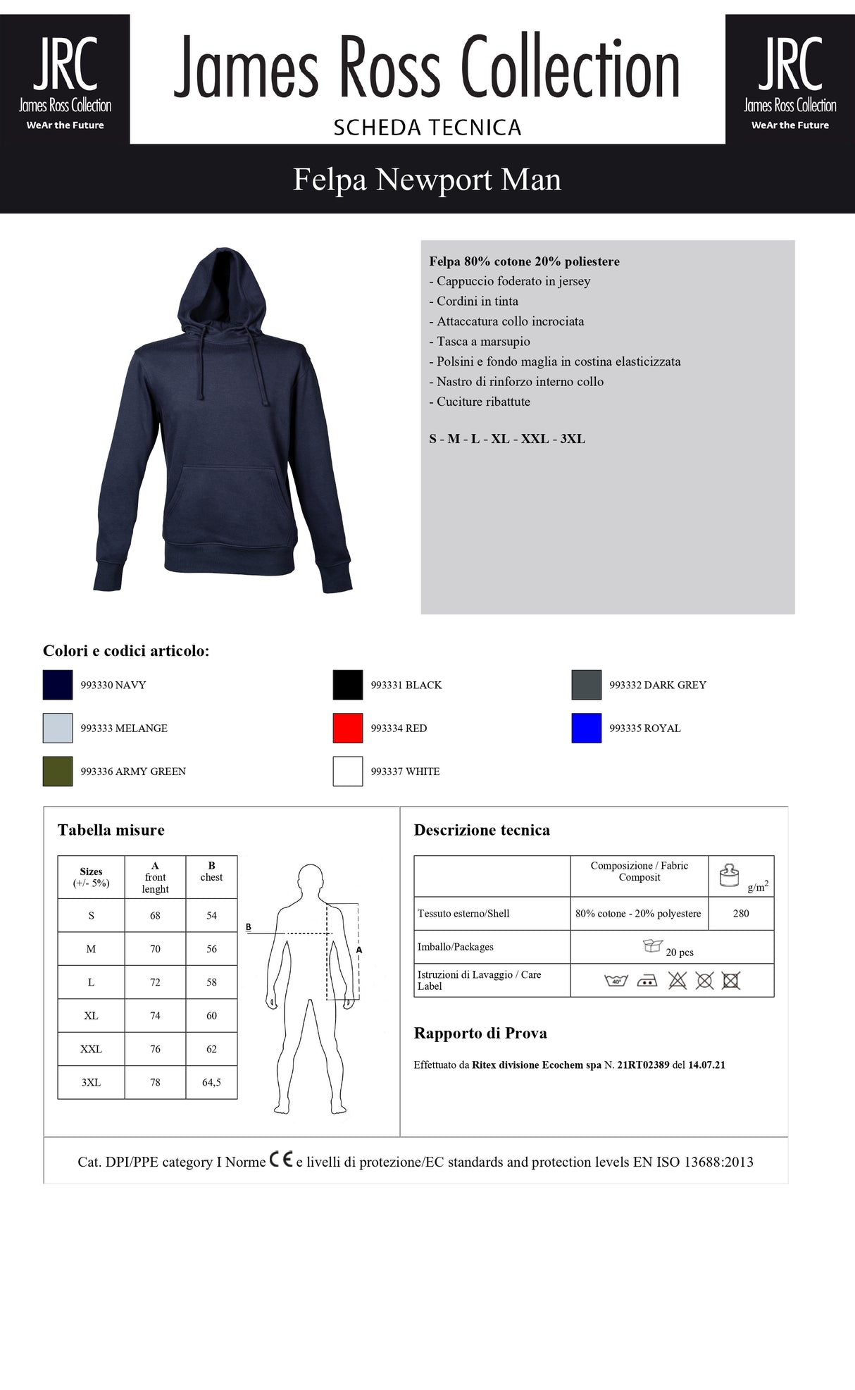 FELPA CON CAPPUCCIO JRC NEWPORT MAN UOMO