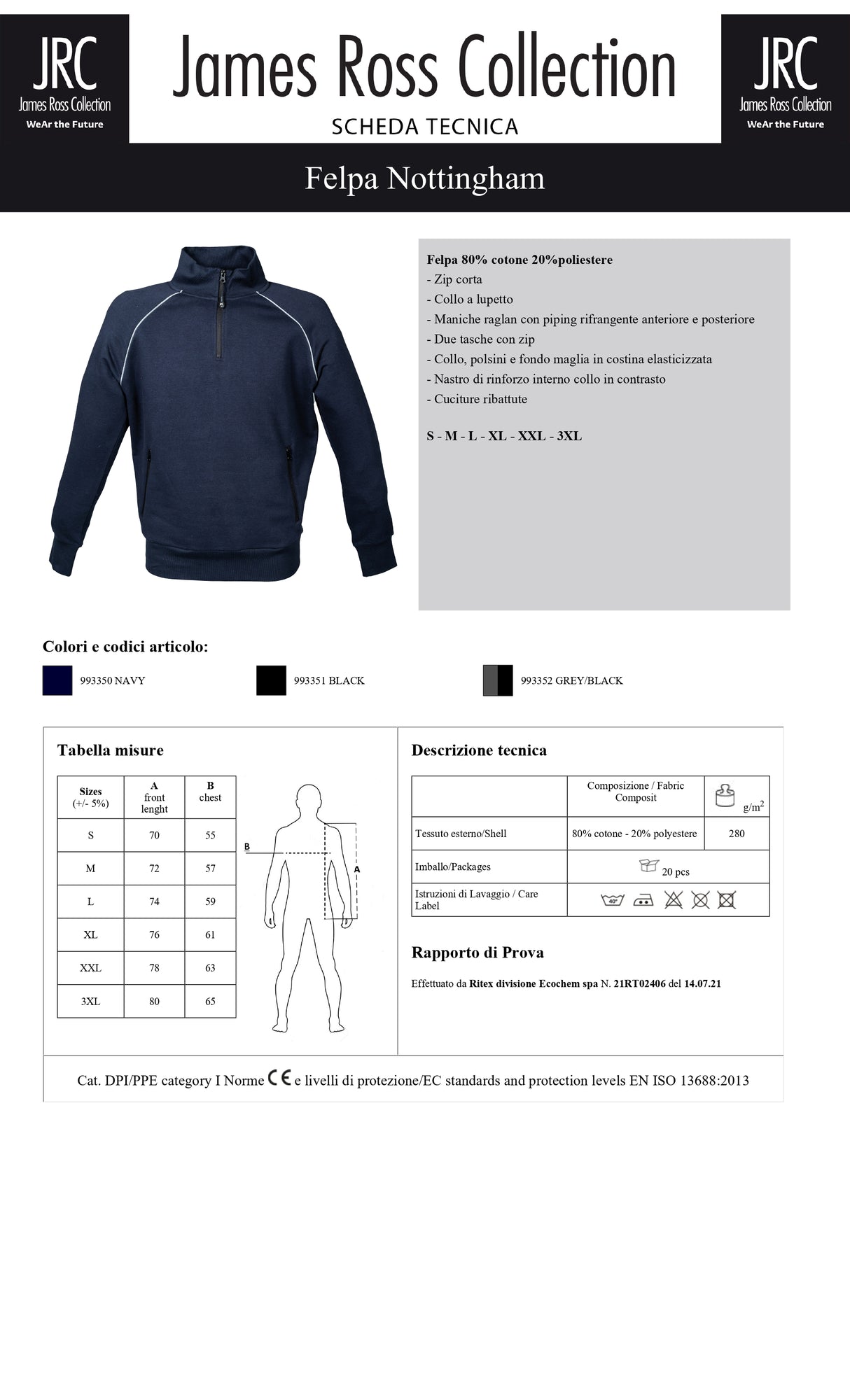 FELPA DA LAVORO CON MEZZA ZIP JRC NOTTINGHAM UOMO