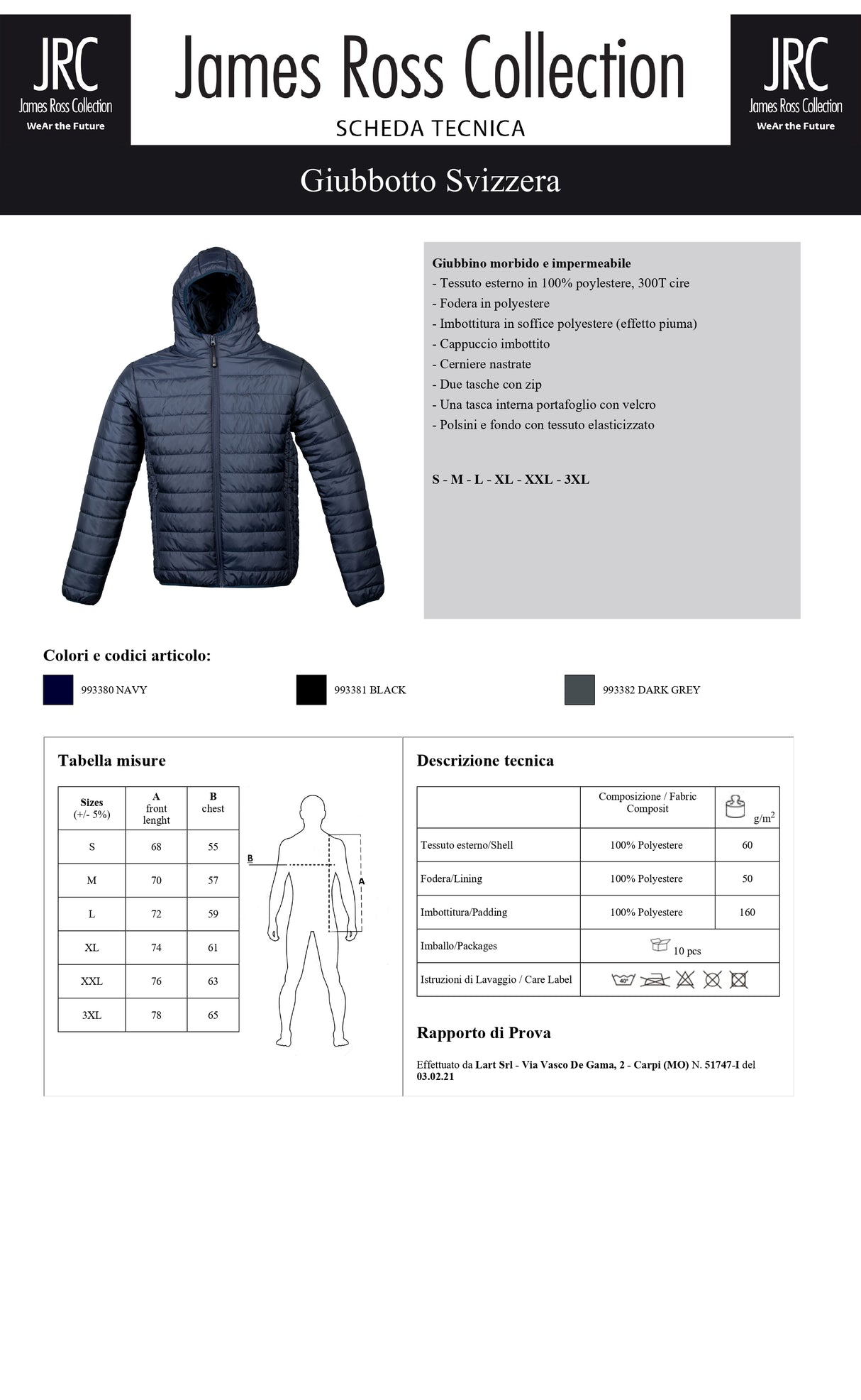 GIUBBINO IMPERMEABILE JRC SVIZZERA UOMO