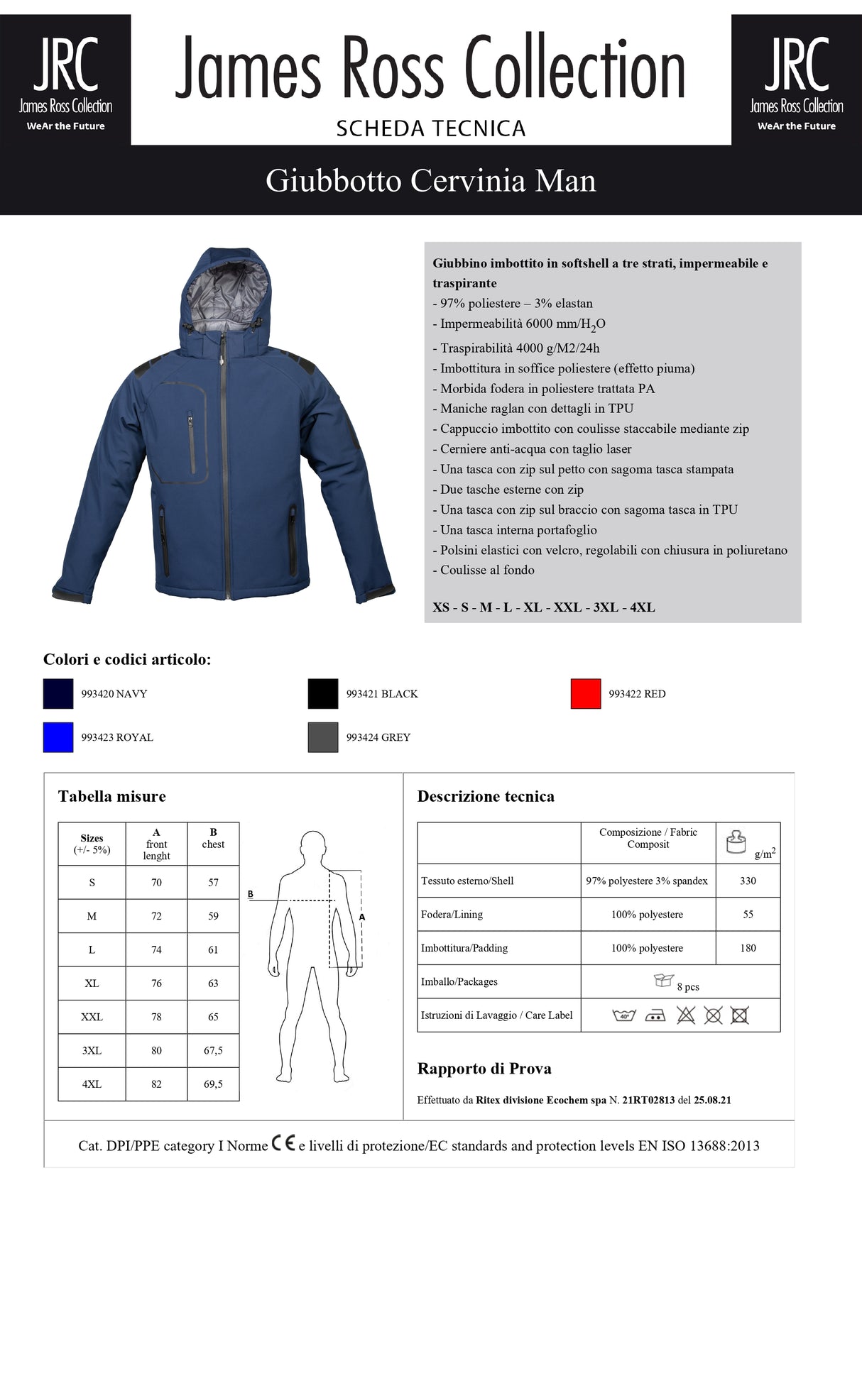 GIACCA SOFTSHELL IMBOTTITA JRC CERVINIA MAN UOMO