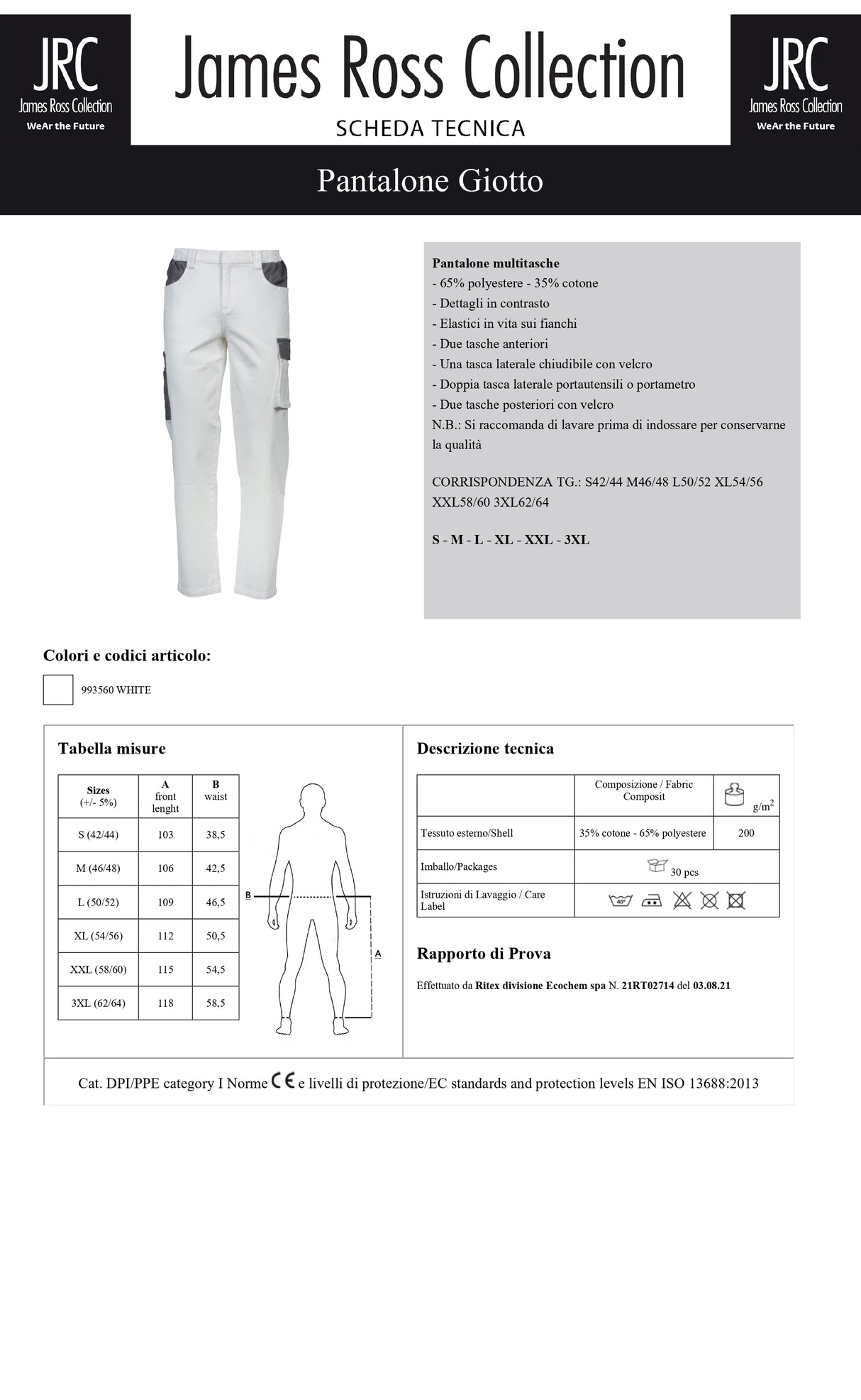 PANTALONE DA LAVORO IMBIANCHINO JRC GIOTTO UOMO