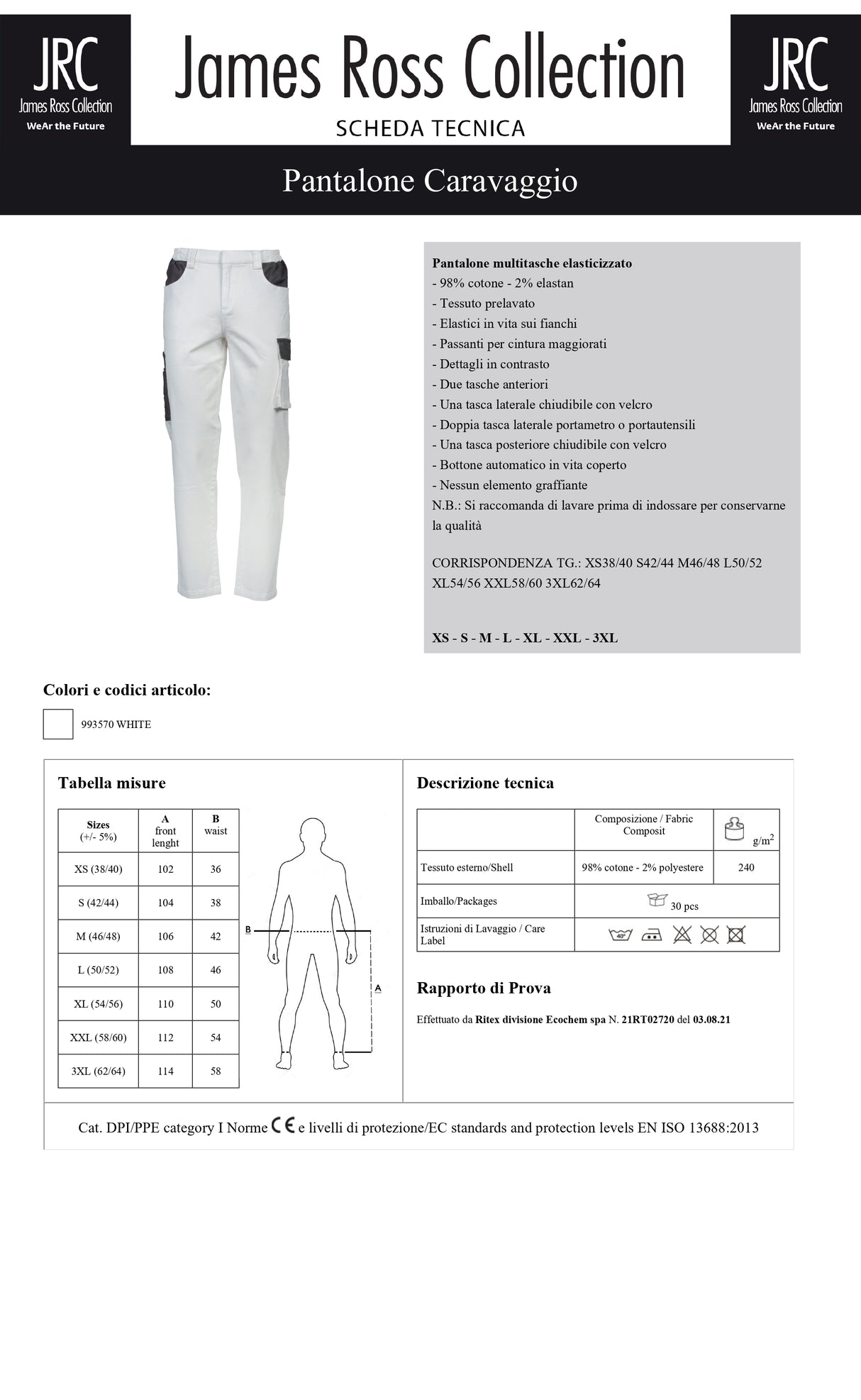 PANTALONE DA LAVORO IMBIANCHINO JRC CARAVAGGIO UOMO