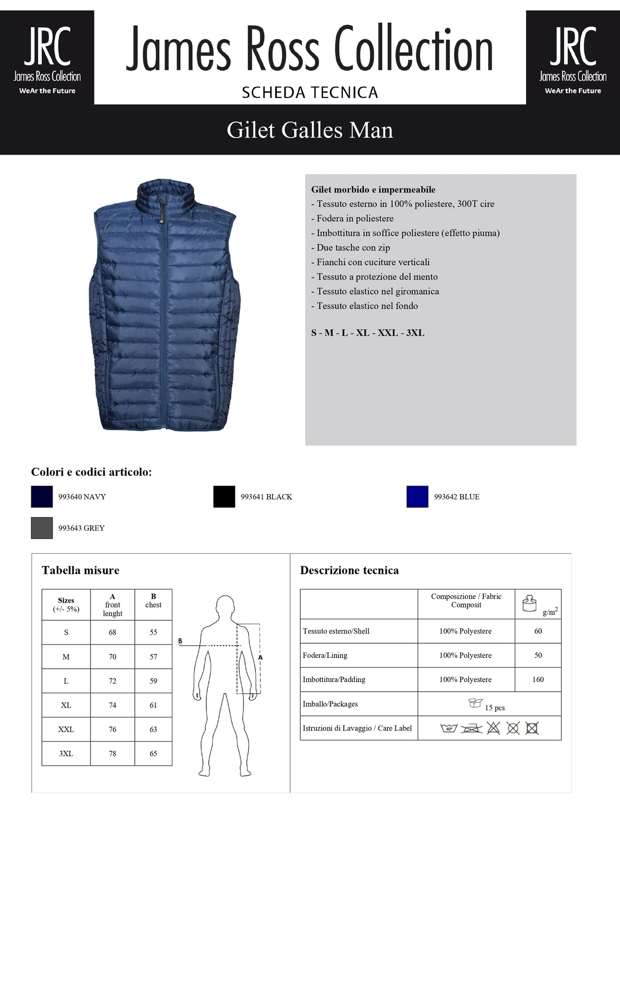 GILET IMBOTTITO IMPERMEABILE JRC GALLES MAN UOMO