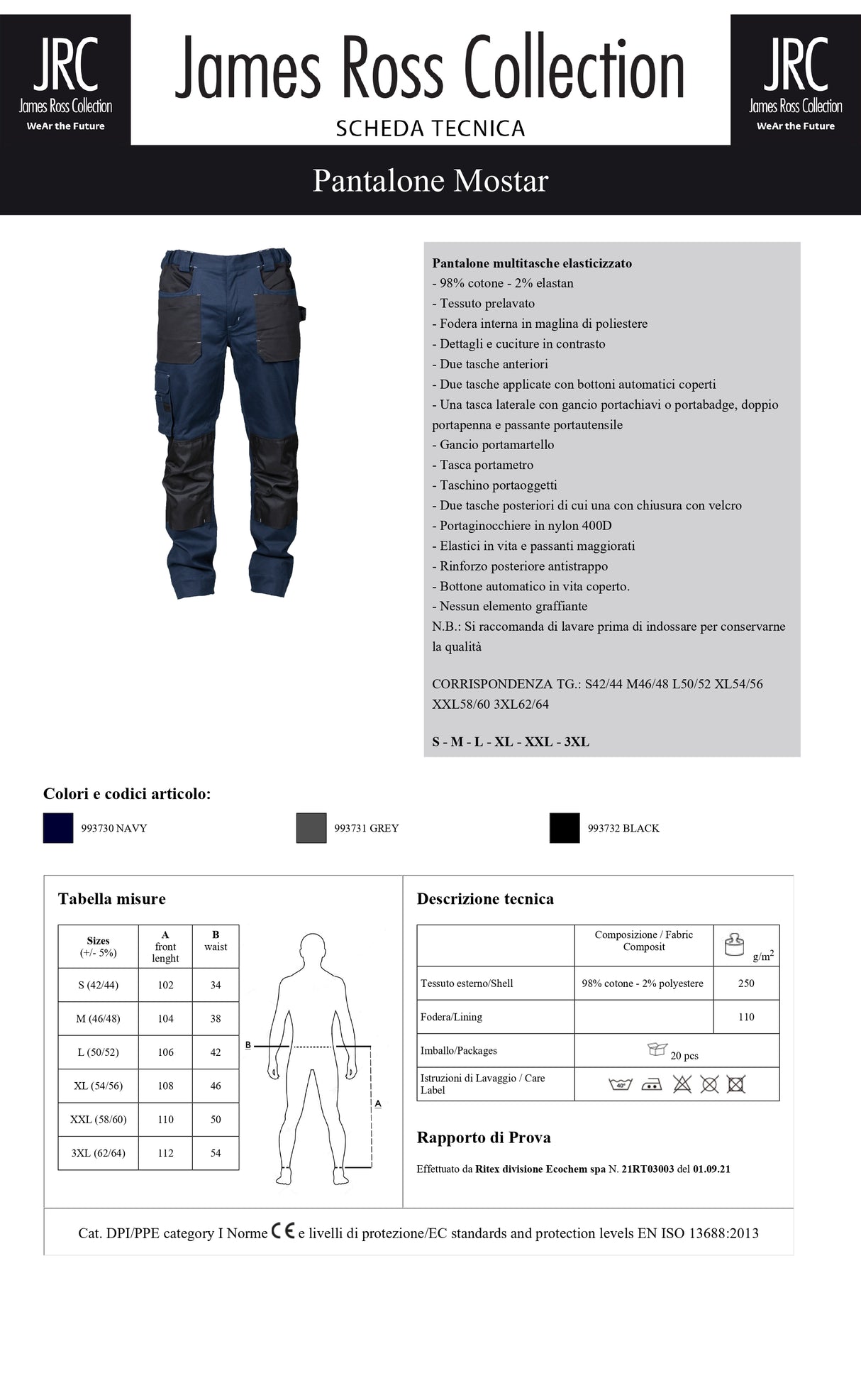 PANTALONE DA LAVORO ELASTICIZZATO JRC MOSTAR UOMO