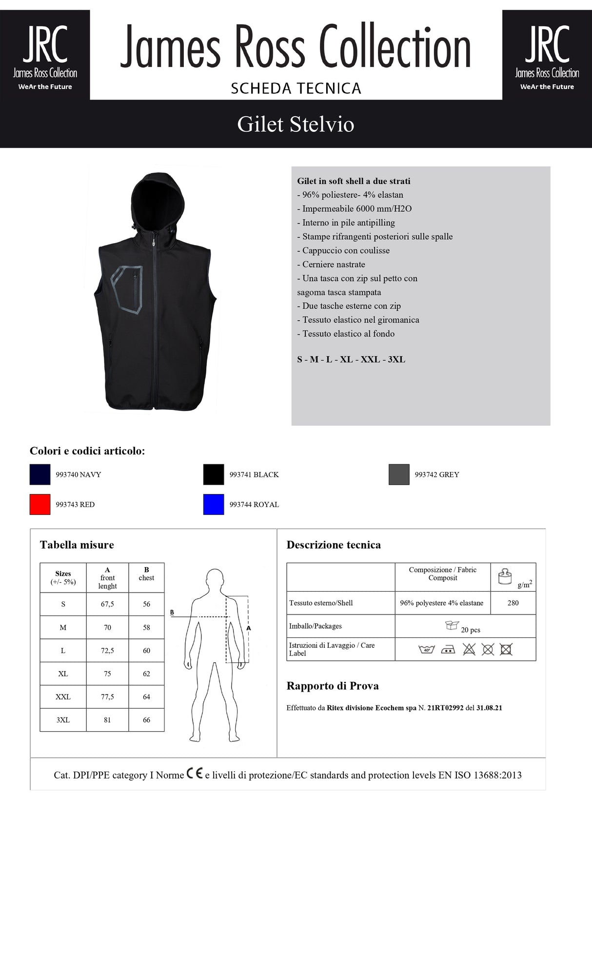 GILET IN SOFTSHELL DA LAVORO IMPERMEABILE JRC STELVIO UOMO