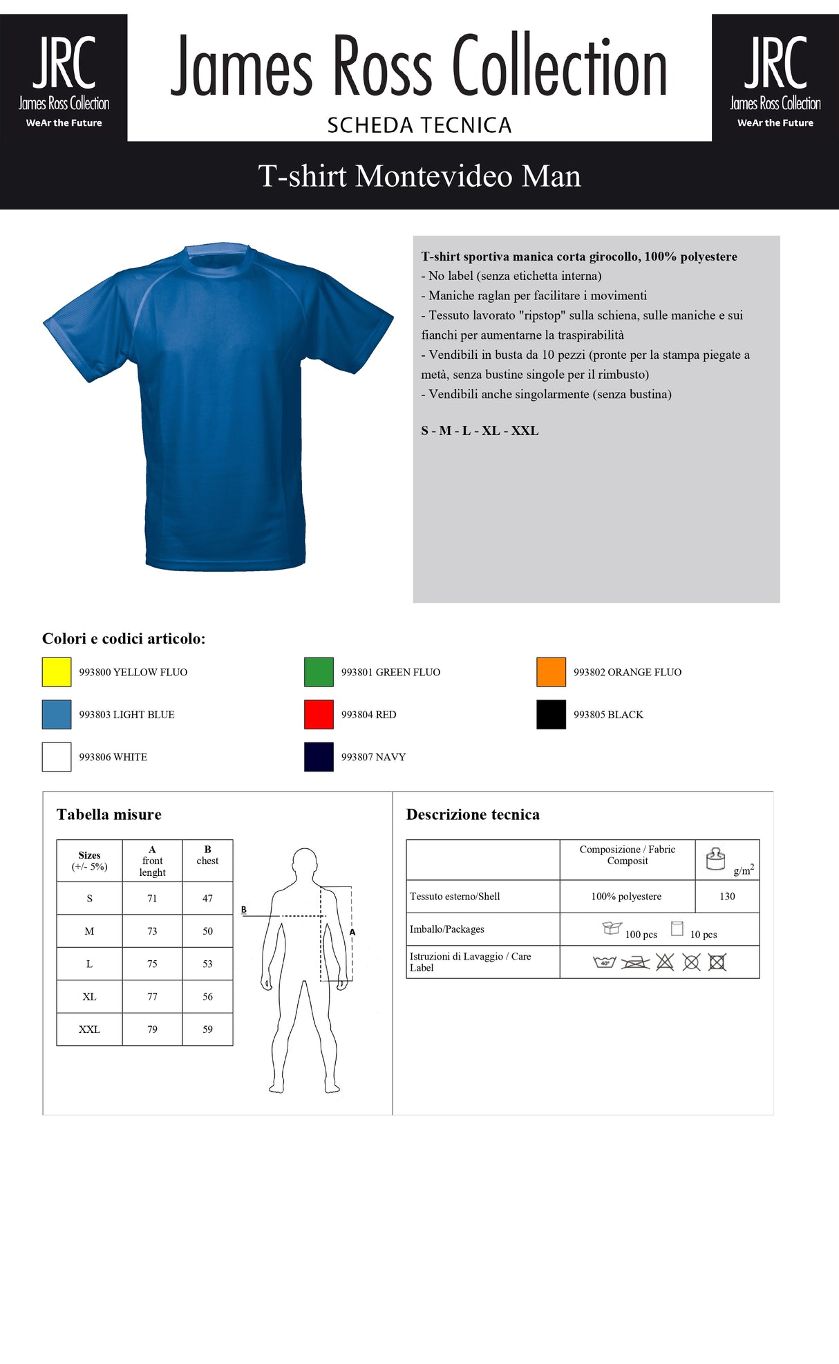 T-SHIRT TECNICA SPORTIVA A MANICA CORTA JRC MONTEVIDEO UOMO