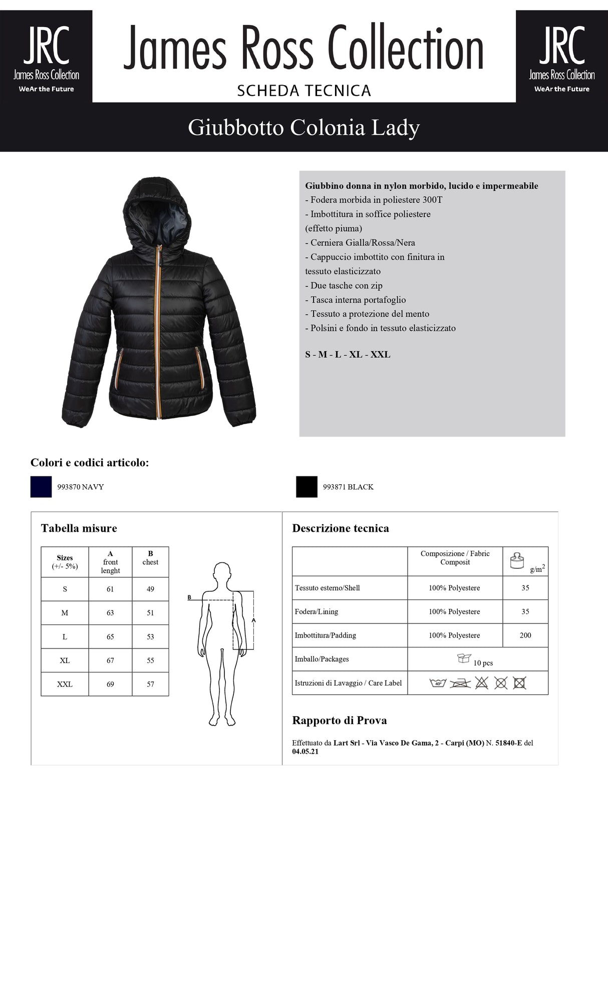 GIACCA IMBOTTITA IMPERMEABILE JRC COLONIA LADY DONNA