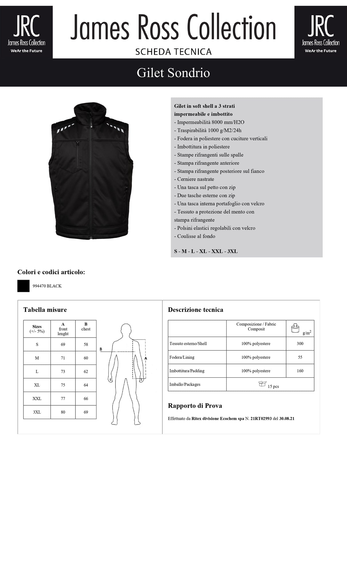 GILET IN SOFTSHELL DA LAVORO IMBOTTITO JRC SONDRIO UOMO