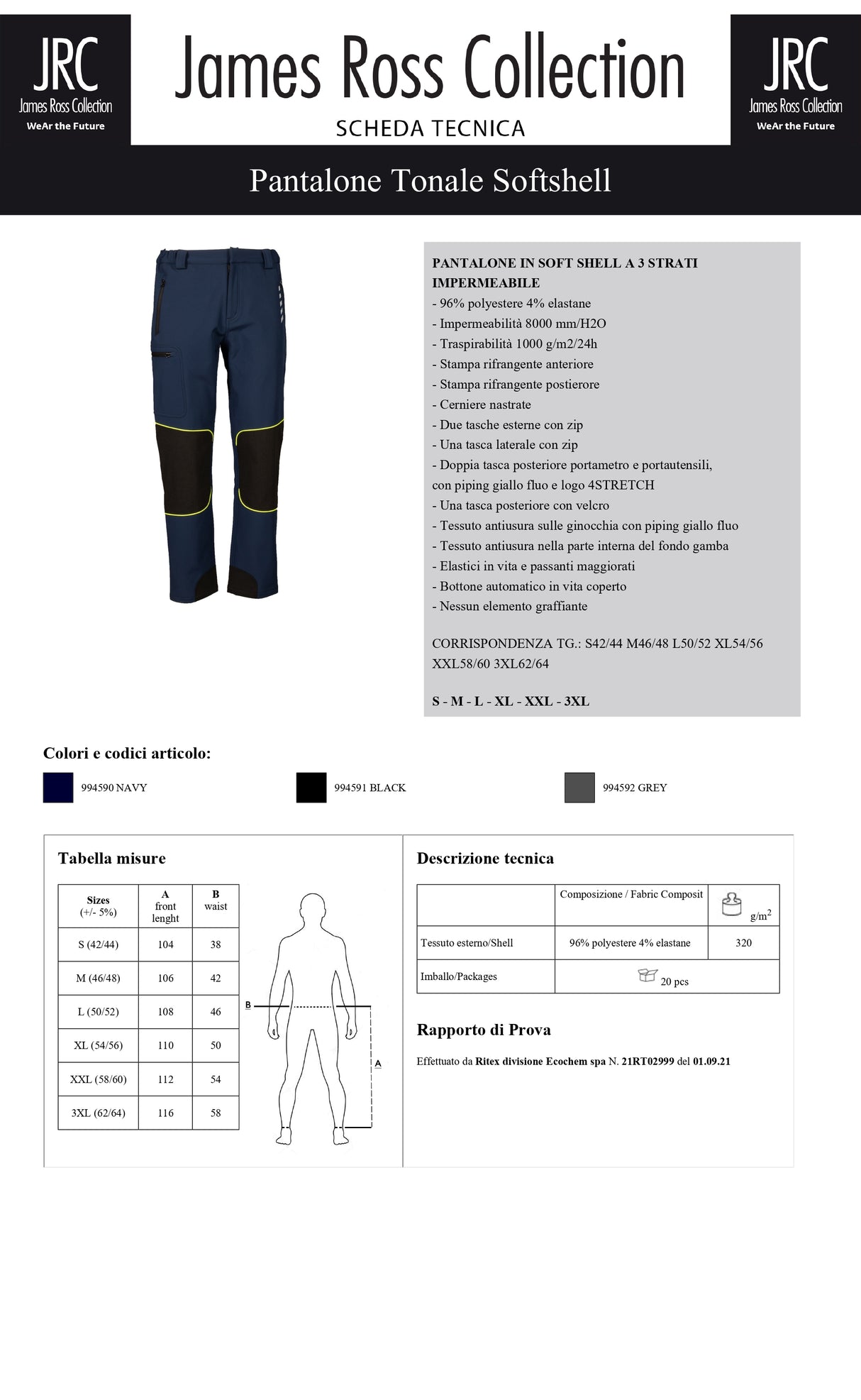 PANTALONE DA LAVORO IMPERMEABILE JRC TONALE SOFTSHELL UOMO