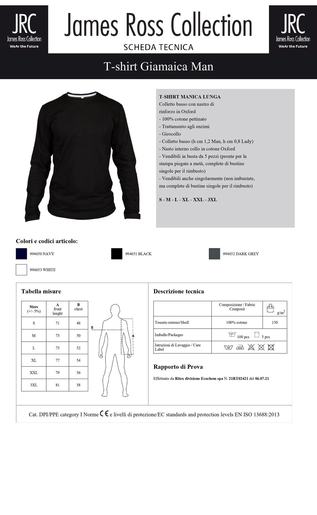 T-SHIRT A MANICA LUNGA JRC GIAMAICA UOMO