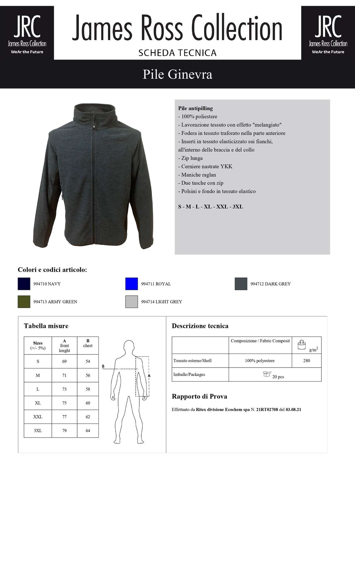 PILE CON ZIP JRC GINEVRA UOMO