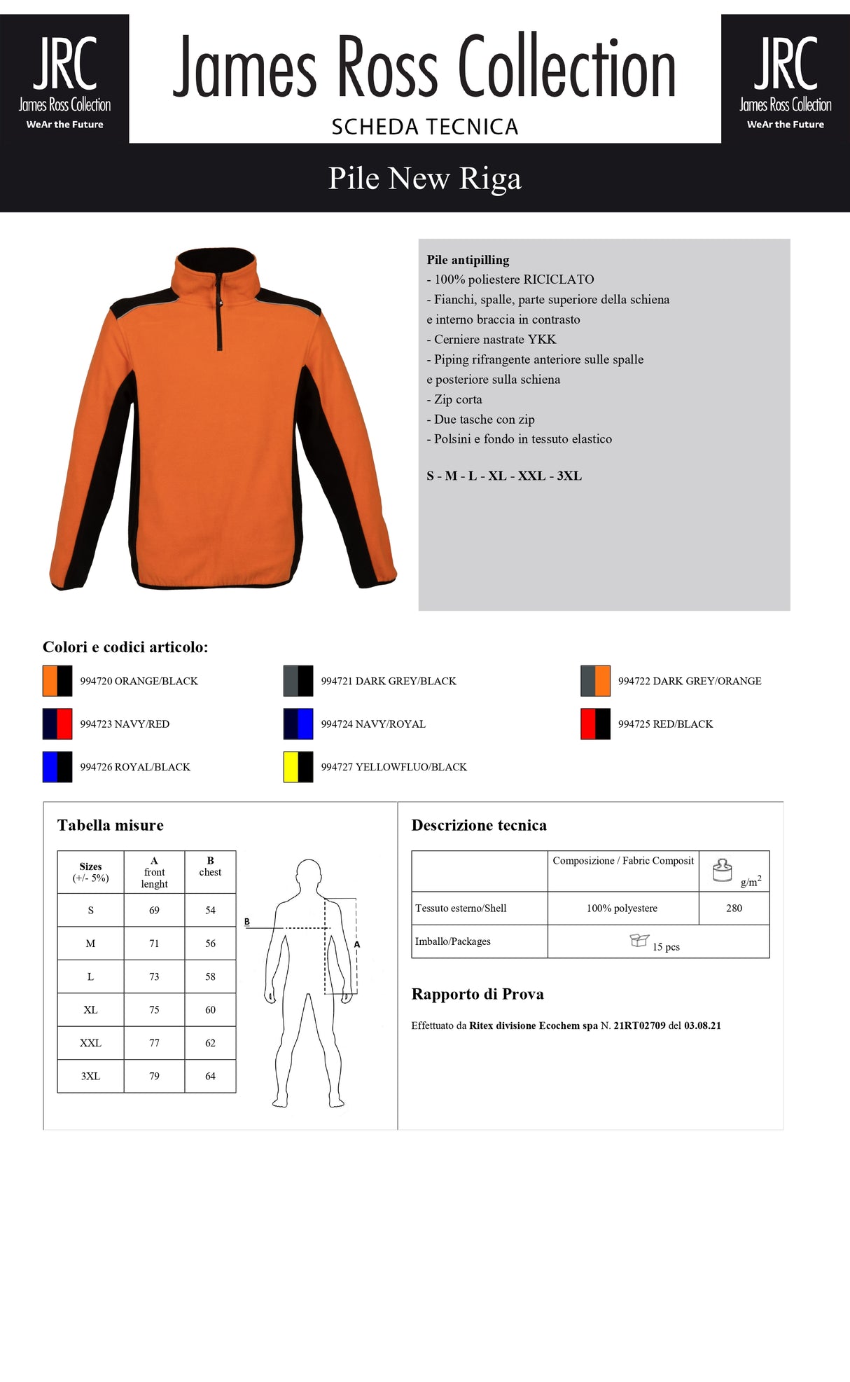 PILE DA LAVORO CON MEZZA ZIP JRC NEW RIGA UOMO