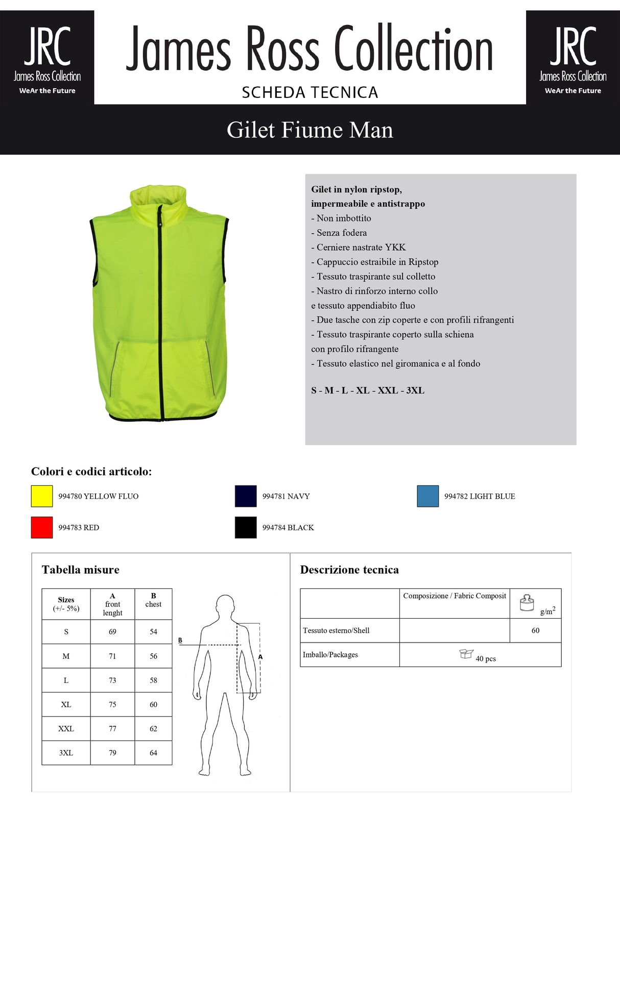 GILET IMPERMEABILE TRASPIRANTE JRC FIUME MAN UOMO