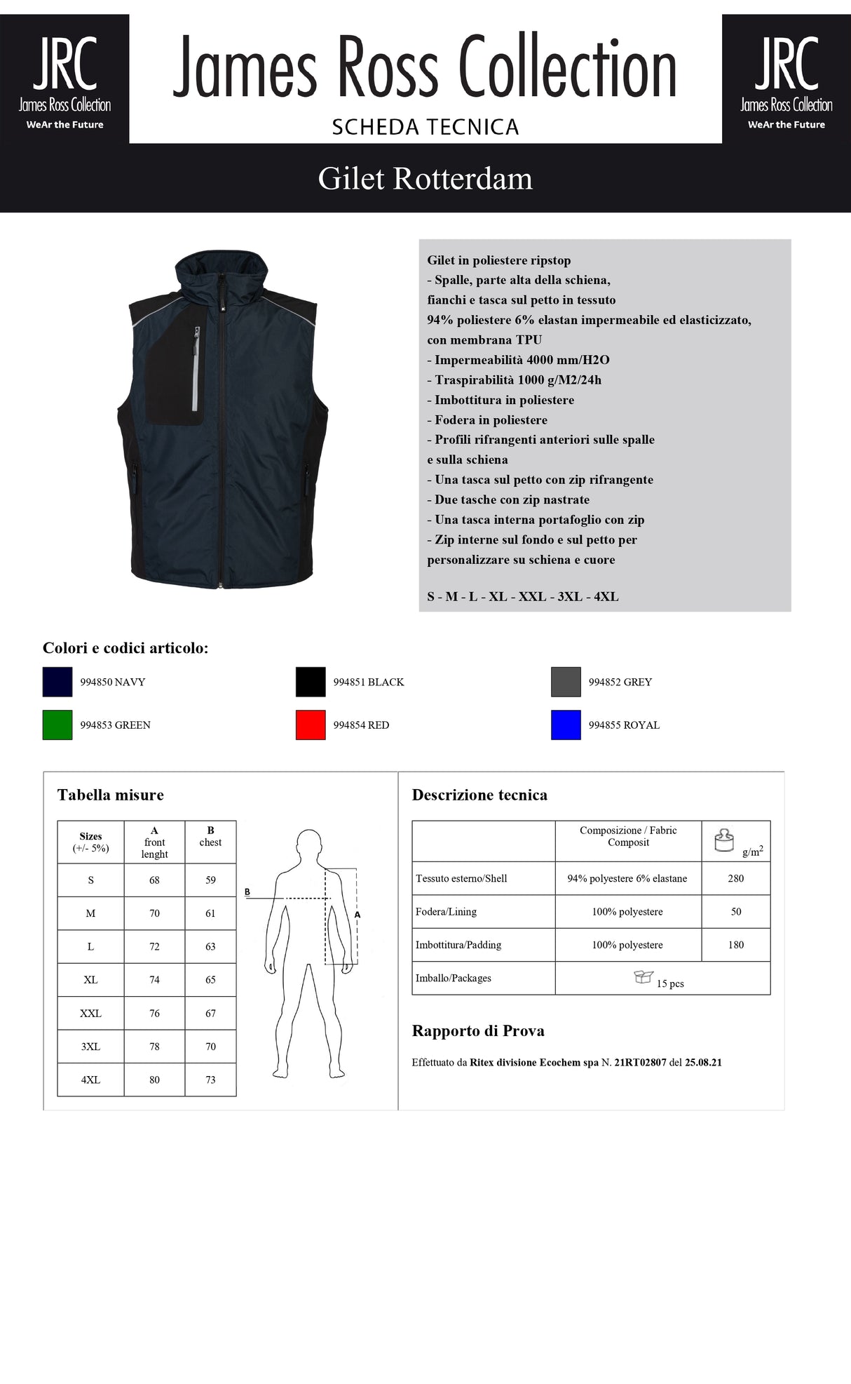 GILET IMBOTTITO JRC ROTTERDAM UOMO