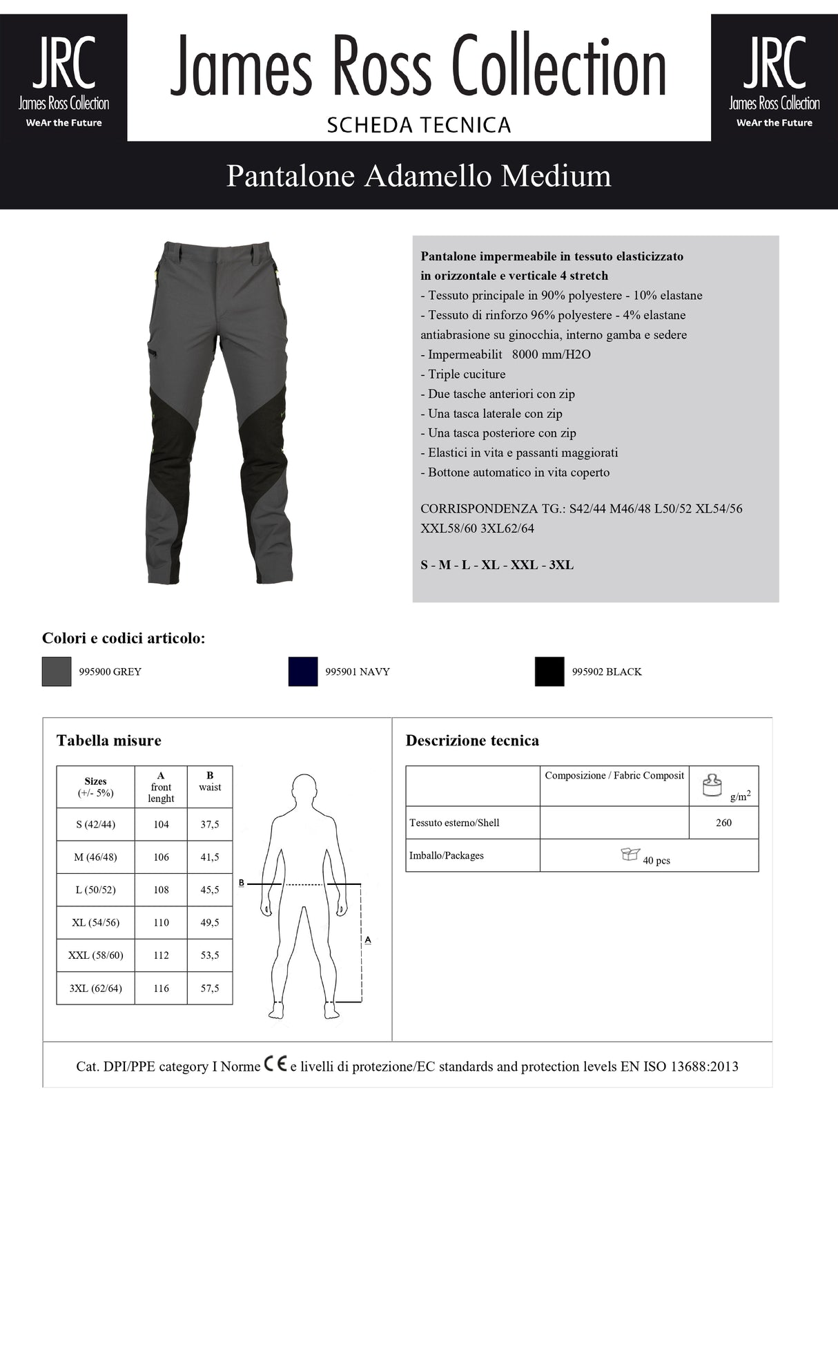 PANTALONE DA LAVORO ELASTICIZZATO JRC ADAMELLO MEDIUM UOMO