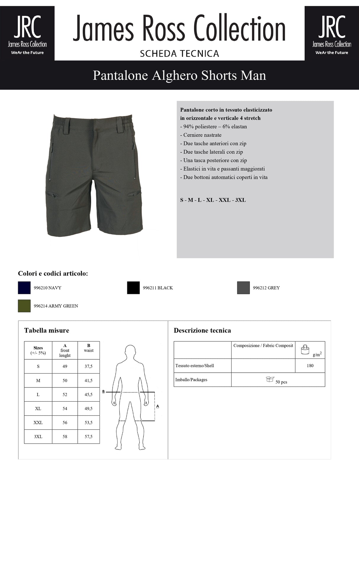 PANTALONE ELASTICIZZATO JRC ALGHERO SHORTS UOMO