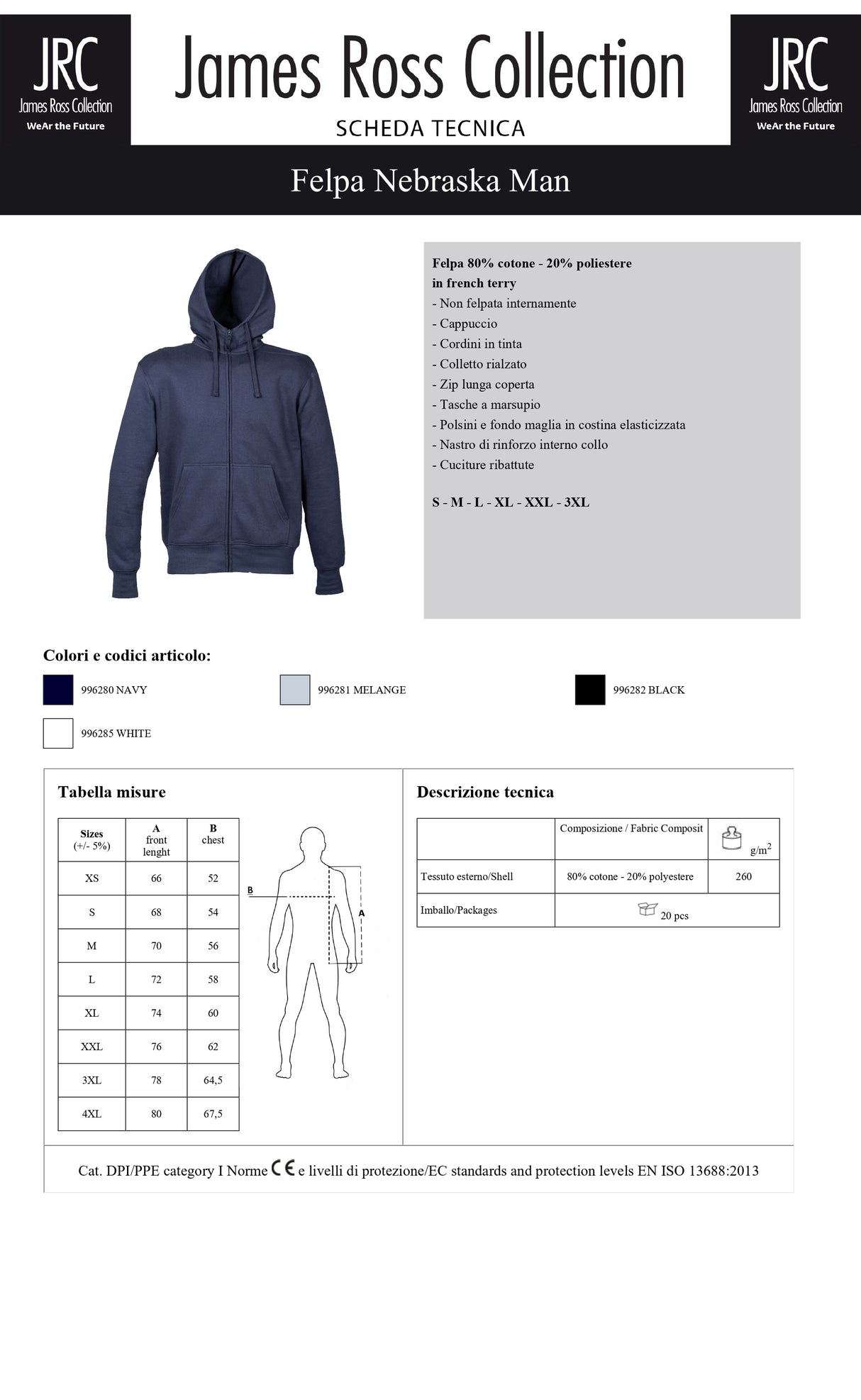 FELPA CON CAPPUCCIO E ZIP JRC NEBRASKA MAN UOMO