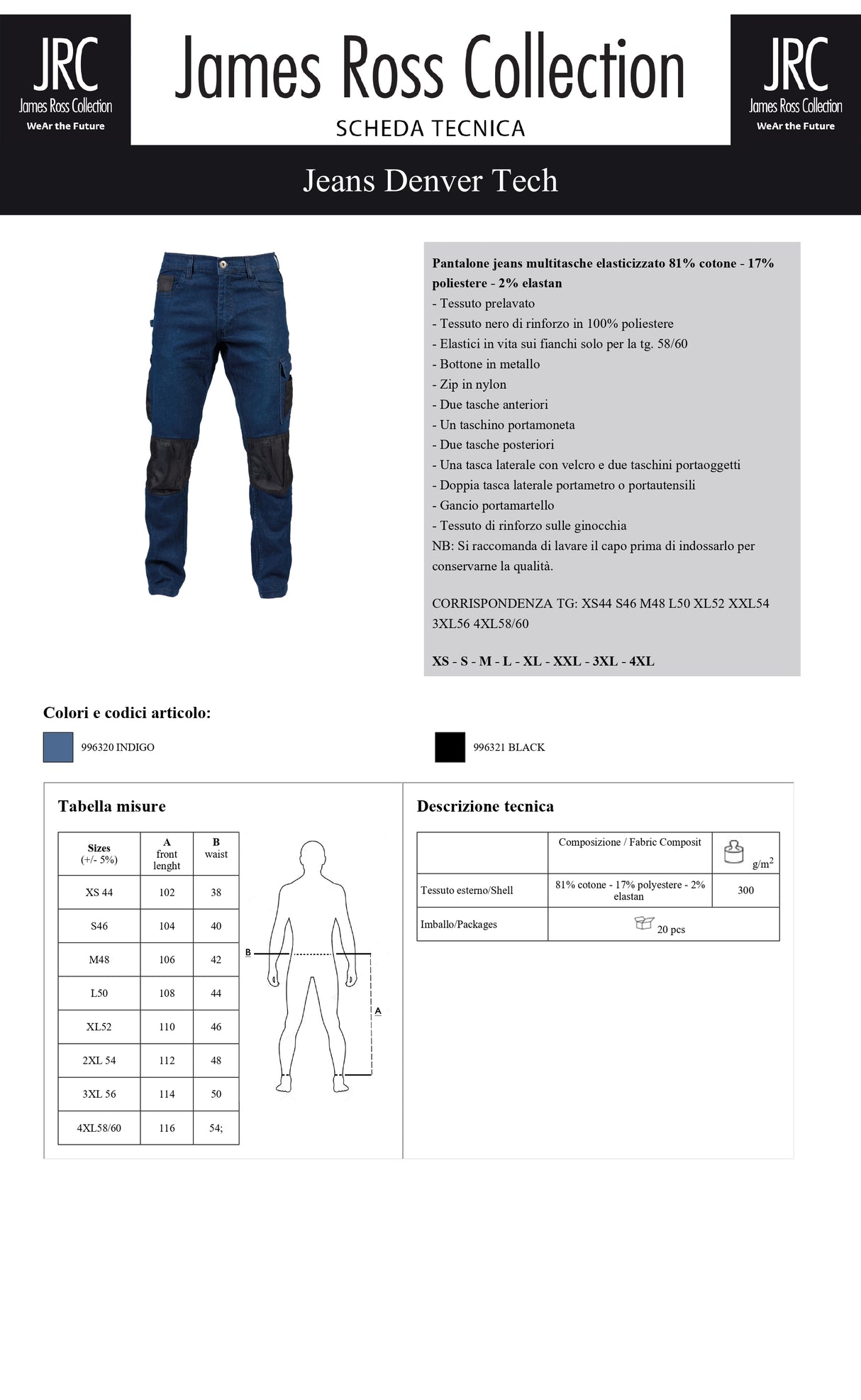 PANTALONE DA LAVORO ELASTICIZZATO JRC DENVER TECH UOMO