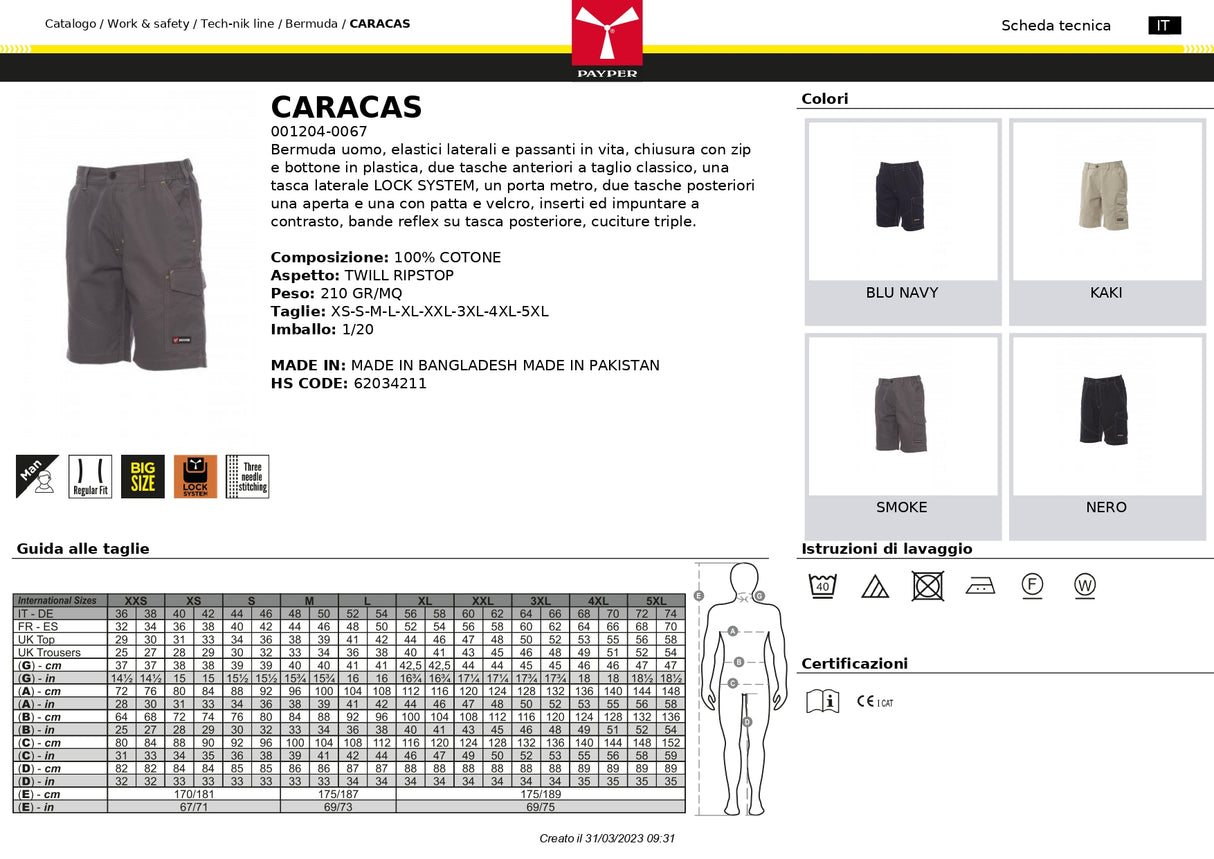 PANTALONE DA LAVORO MULTITASCHE ELASTICIZZATO PAYPER CARACAS UOMO
