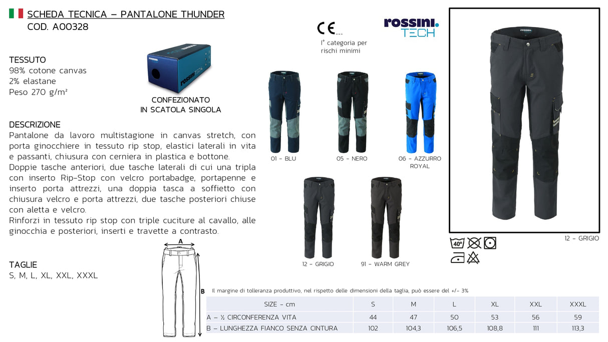 PANTALONE DA LAVORO MULTITASCHE ELASTICIZZATO ROSSINI THUNDER A00328