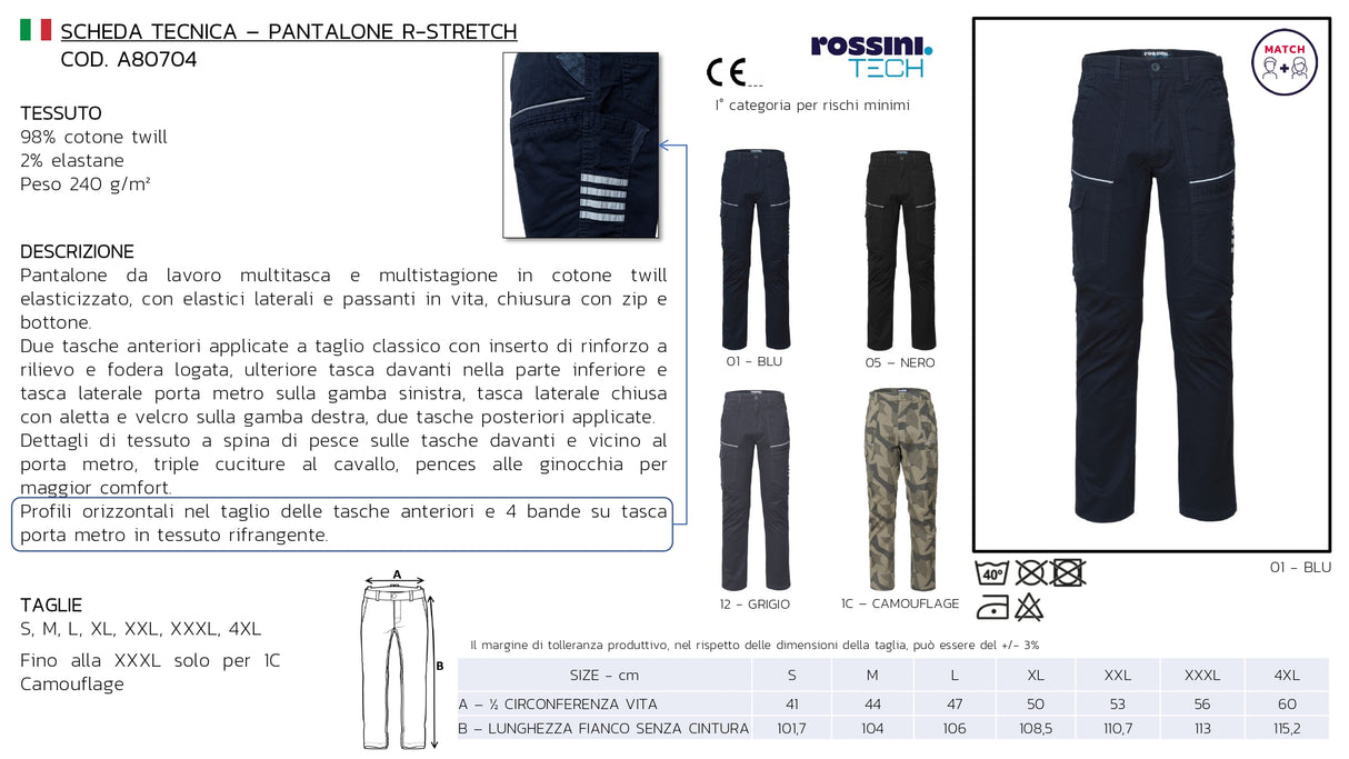 PANTALONE UOMO DA LAVORO MULTITASCHE CON LOGO LATO TASCA GAMBA DESTRA