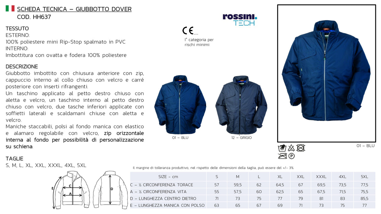 GIACCA DA LAVORO IMBOTTITA ROSSINI DOVER HH637 UOMO