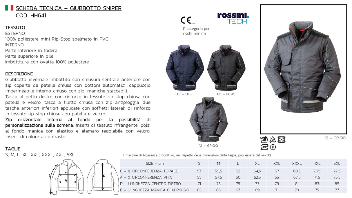 GIACCA DA LAVORO IMBOTTITA MULTITASCHE ROSSINI CECCHINO HH641 UOMO