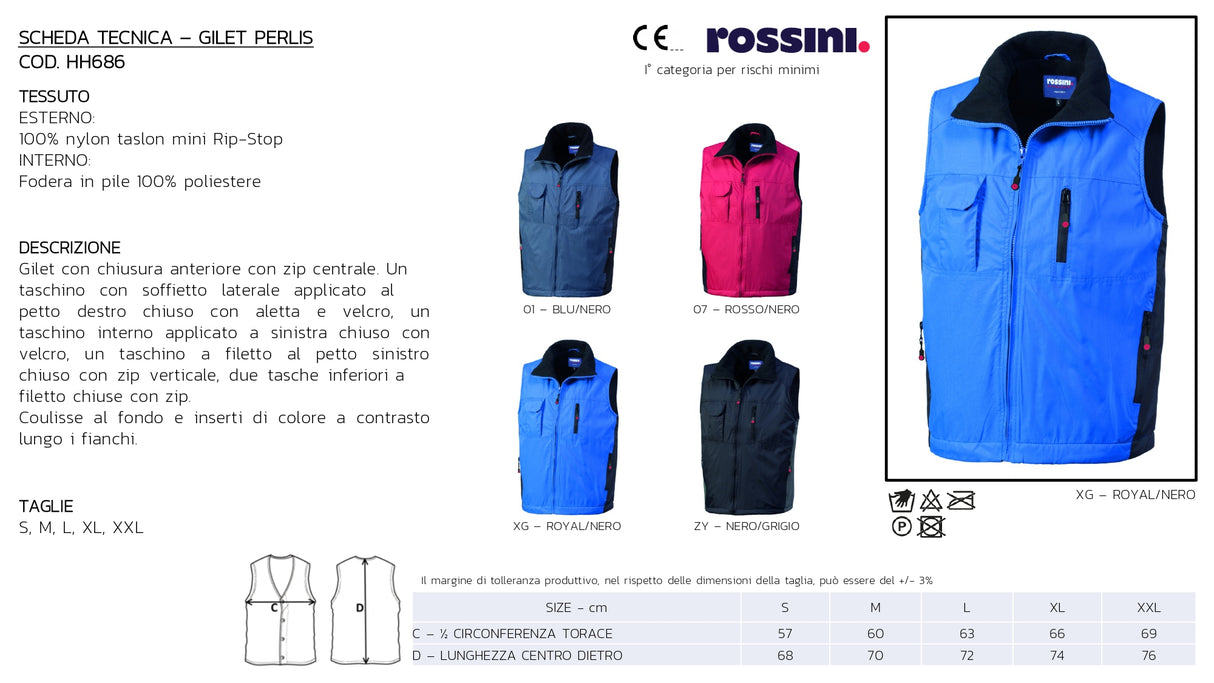 GILET DA LAVORO IN NYLON ROSSINI PERLIS HH686 UOMO