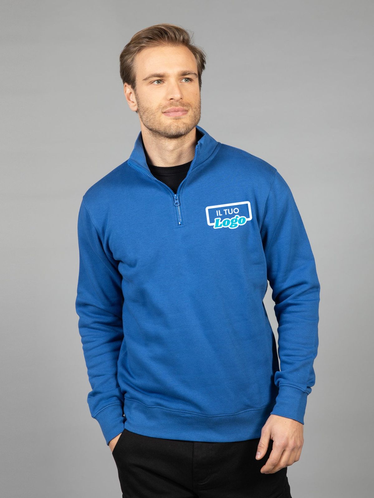 FELPA UOMO CON MEZZA ZIP CON LOGO STAMPATO LATO CUORE