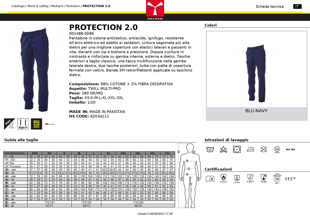 PANTALONE DA LAVORO ANTISTATICO ANTIACIDO PAYPER PROTECTION 2.0