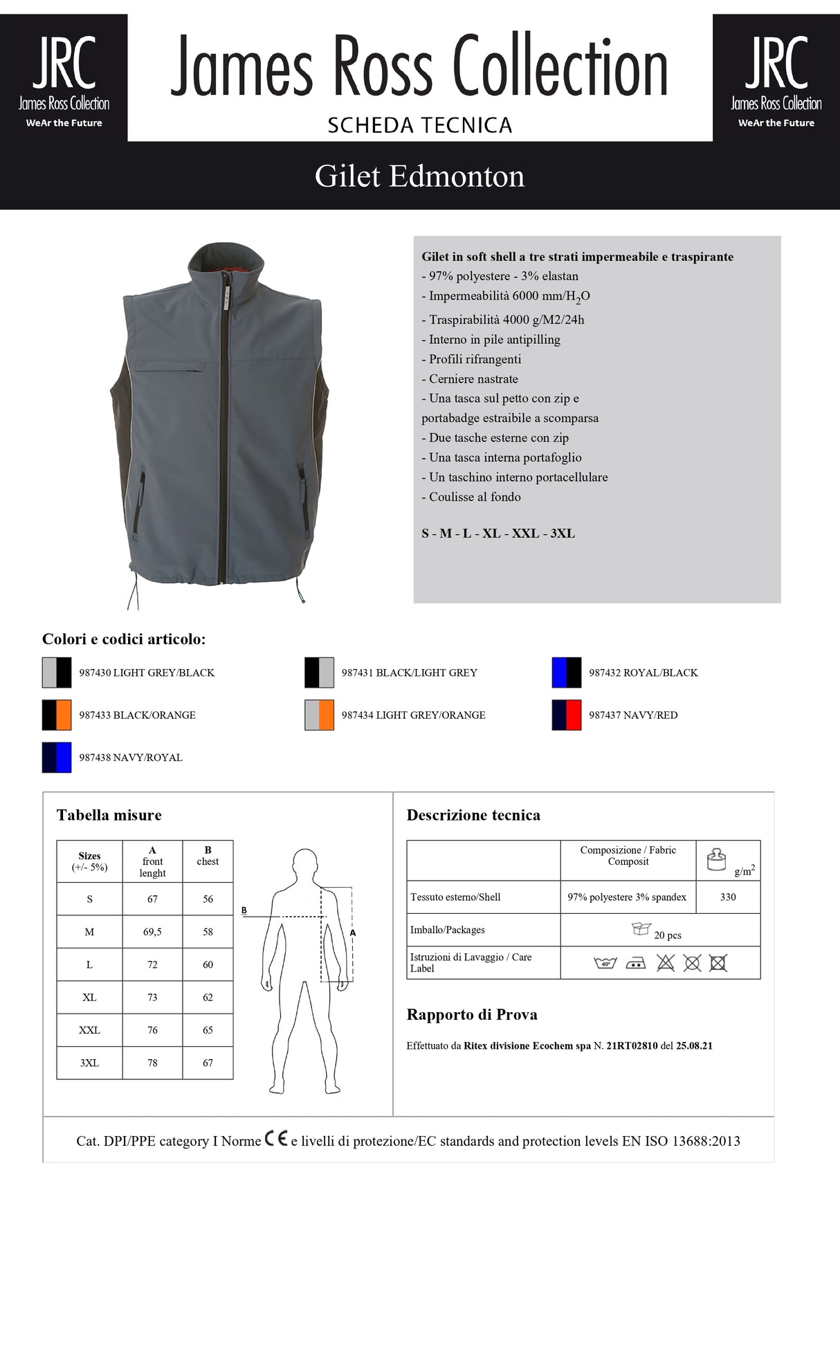 GILET IN SOFTSHELL DA LAVORO IMPERMEABILE JRC EDMONTON UOMO